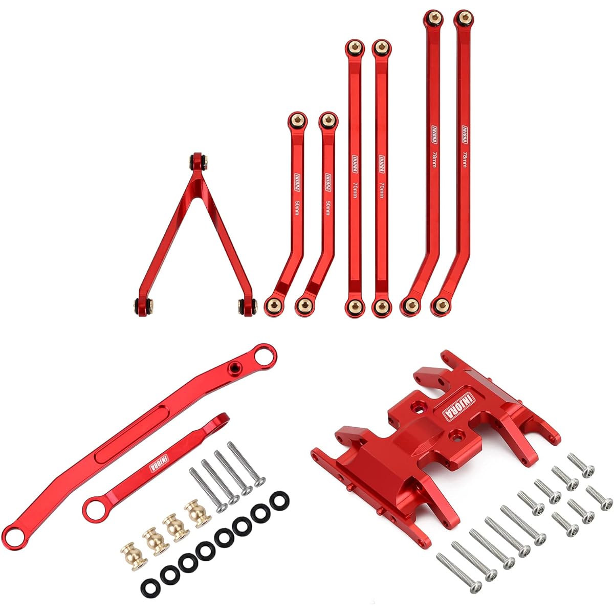 INJORA RC High Clearance Chassis Link Skid Plate and Steering Rod Tie Link Kit for Axial SCX24 Gladiator 1/24 RC Crawler Car (Red)