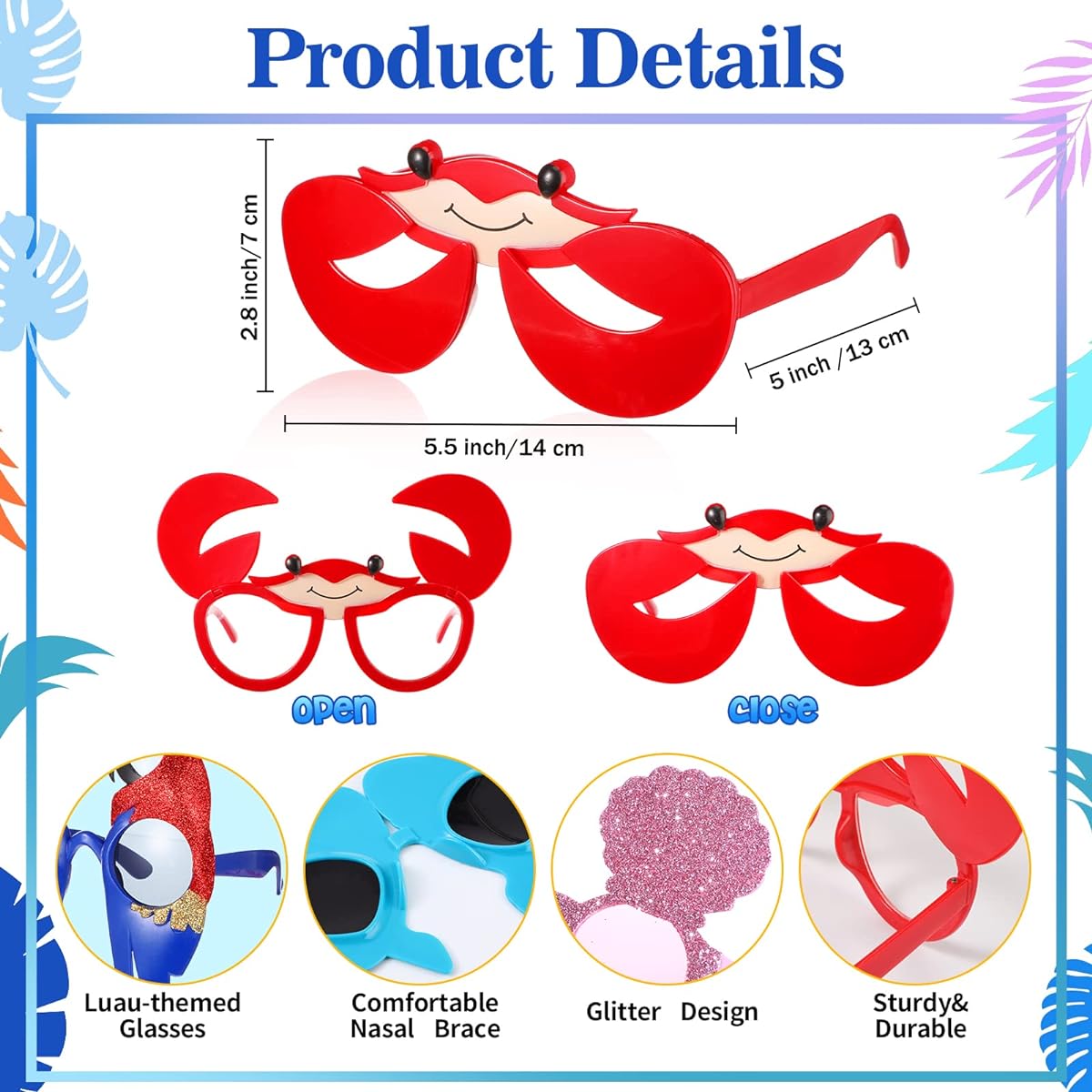 Xuhal 36pcs Luau Party Sunglasses Funny Hawaiian Glasses Tropical Fun Sunglasses Beach Decorations Party Favors Summer Beach Pool Themed Party Supplies for Kids and Adults
