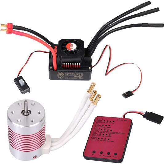 540 Brushless Motor & 120A ESC & Programming Card 3650 5900KV Sensorless Motor Waterproof ESC Electronic Speed Controller Combo Set for 1/10 RC Car Truck