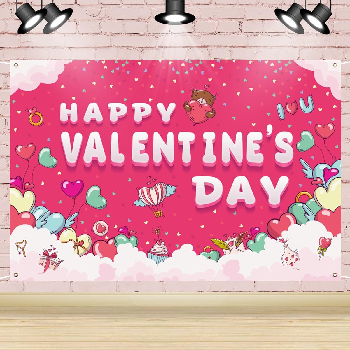 Gatherfun Valentine's Day Background Banner Red Pink Love Heart Party Decoration Large Photo Backdrop for Valentine's Day Party