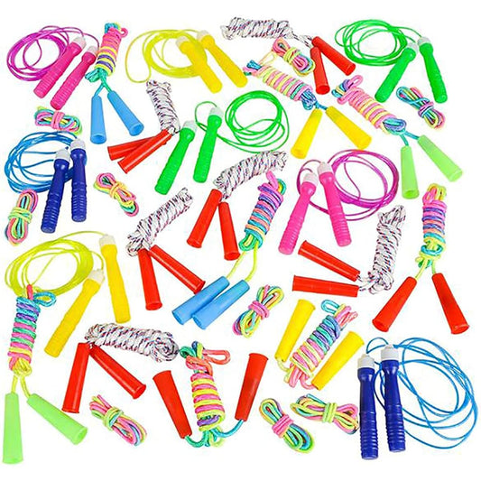 Assorted Jump Ropes for Kids Indoor & Outdoor Skipping Activity Party Favors 7ft (Pack of 12)