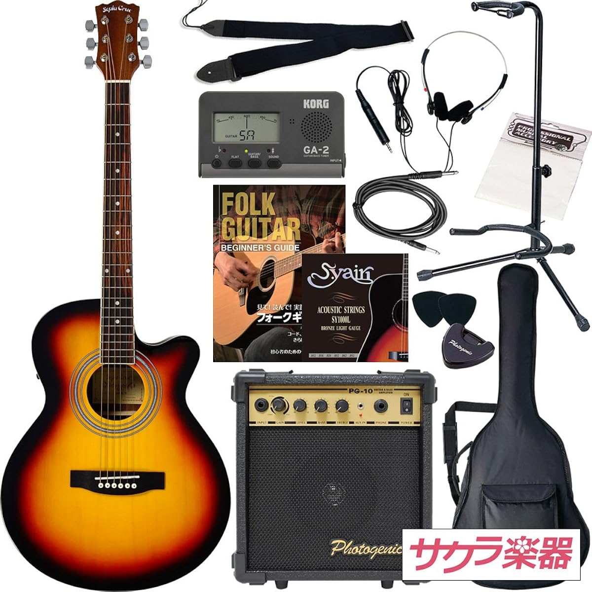 Sepia Crue Sepia Crue Acoustic Guitar Electric Acoustic EAW-01/VS Sakura Musical Instruments Original Beginner Introductory 13-piece Set