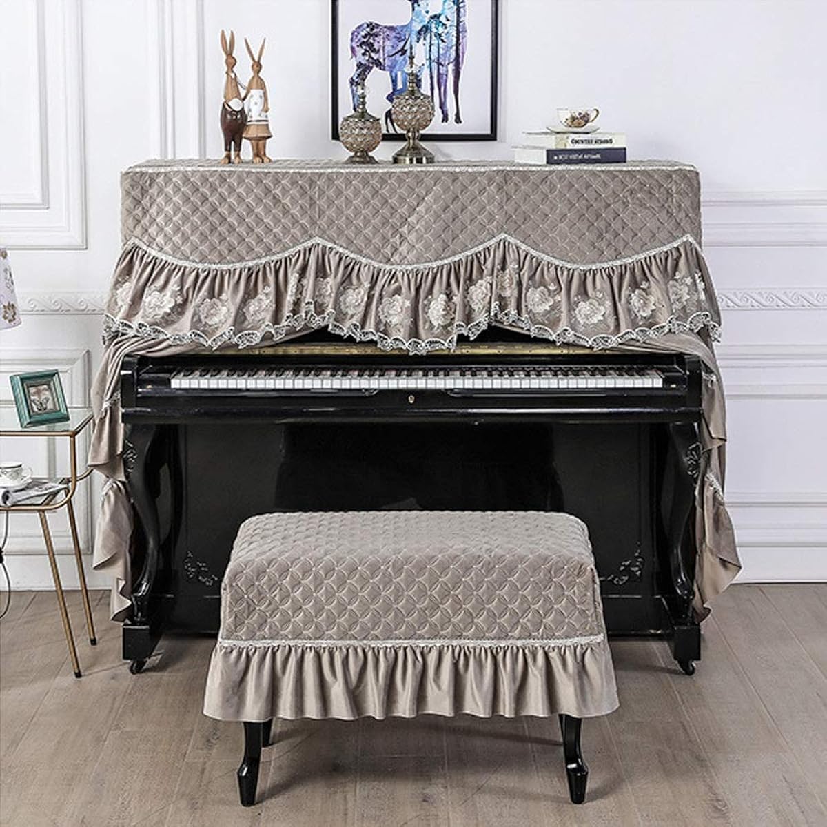 Musical Instrument Store Piano Cover Piano Cover Full Cover High-End Piano Cover Stool Cover Elegant Feel (Color: Gray, Size: Universal)