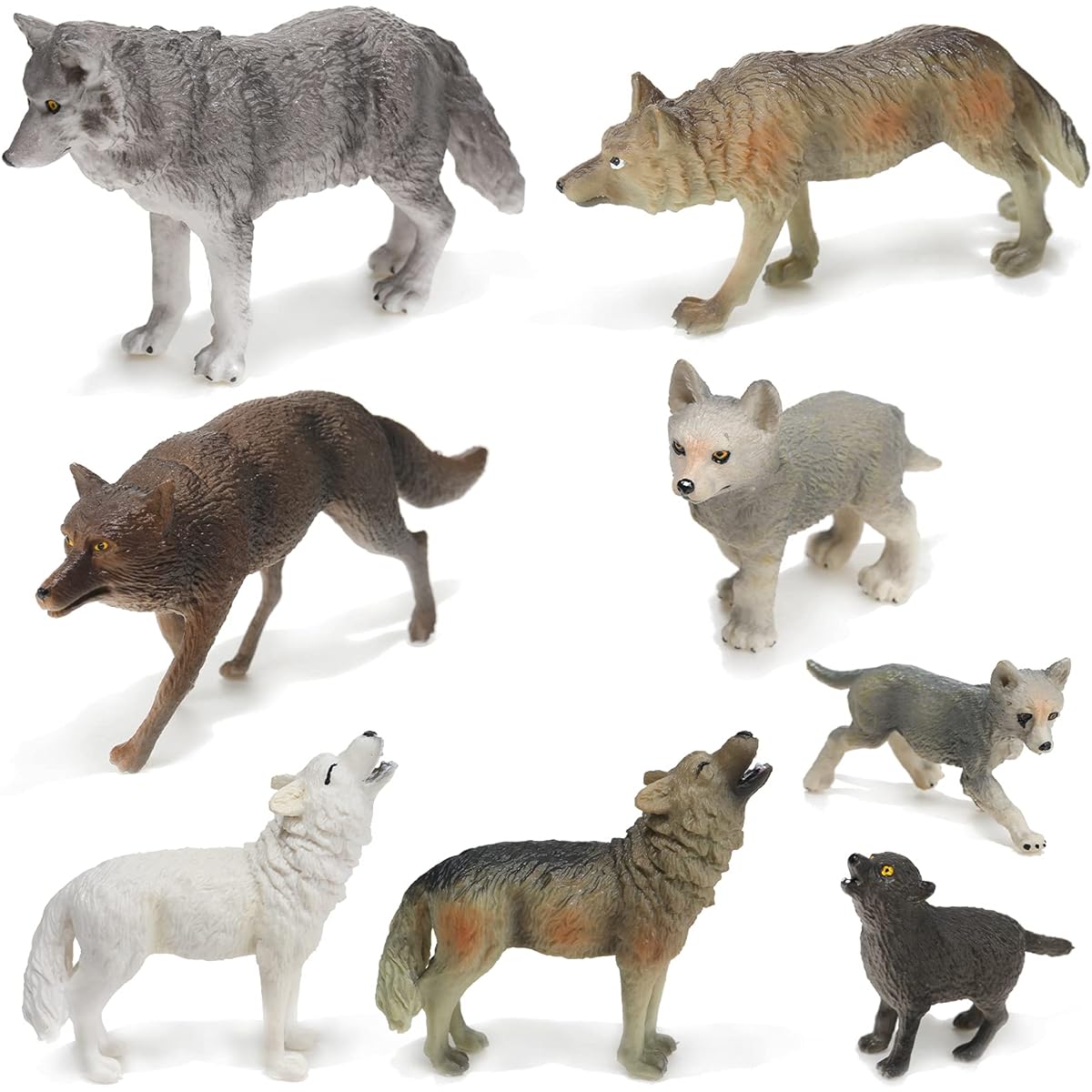 Wolf Figurine Wolf Animal Toy Wolf Cake Topper for Kids Realistic Forest Party Supplies for Boys and Girls 8 Styles