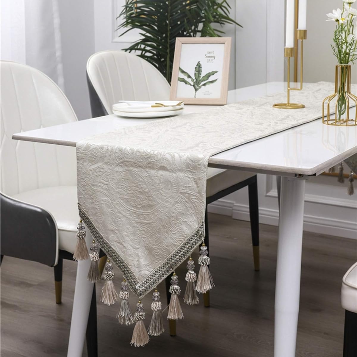 Tablecloth, beige, table runner, blue, table cover, Christmas decoration, table mat, dining table cover, stylish, modern, stain-resistant, heat-insulating, non-slip, tassel, home decoration, for restaurants, for home use, 32*200, table cover