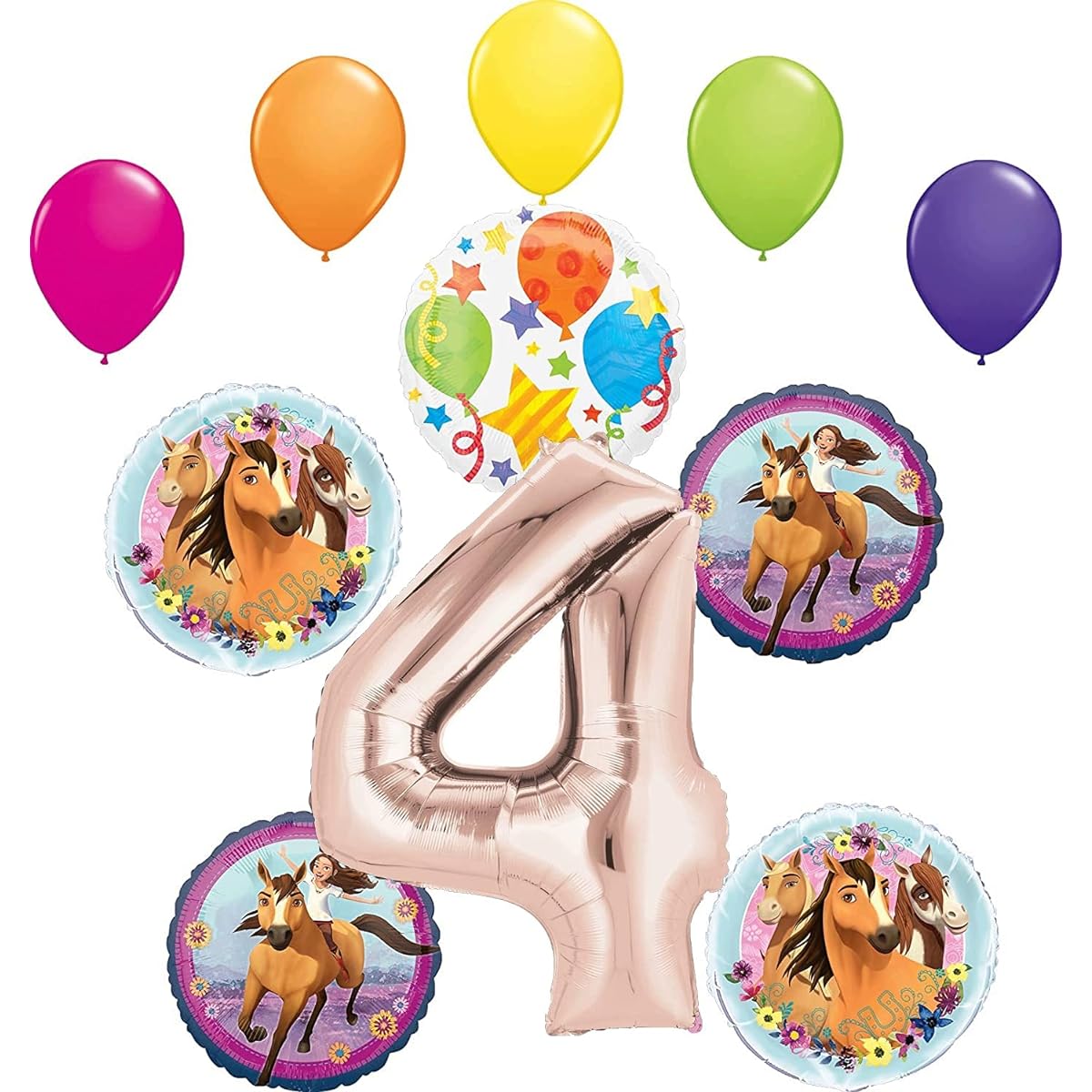 Spirit Party Supplies 4th Birthday Riding Free 11 Pieces Balloon Bouquet Decorations