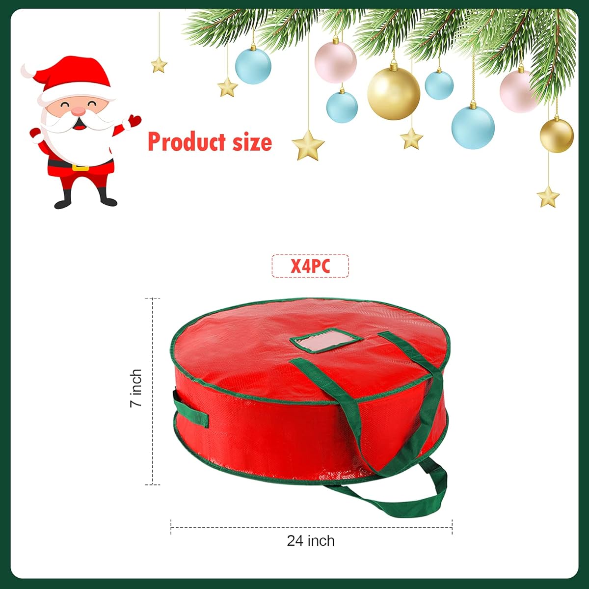 Shappy Christmas Wreath Storage Bag, Round Garland Holiday Container, Zippered Christmas Artificial Wreath Container with Handles (24 x 7 Inch)