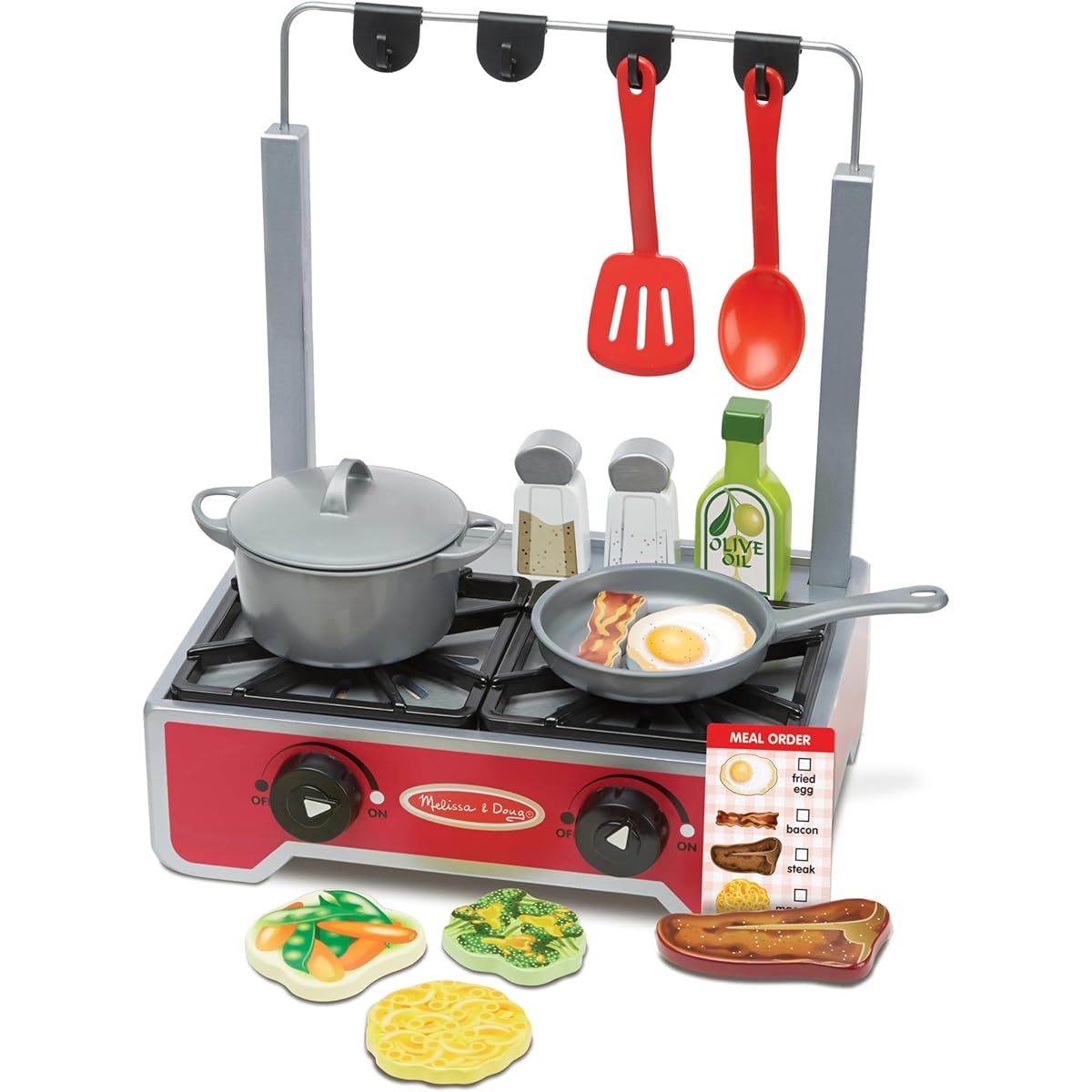 Melissa & Doug 17-Piece Deluxe Wooden Cooktop Set with Wooden Play Food, Durable Pot and Pan