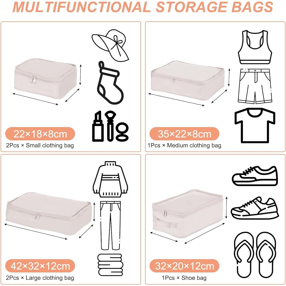 PATIKIL 6 Sets Travel Pouch Travel Organizer Packing Organizer Waterproof with Shoe Bag Portable Beige