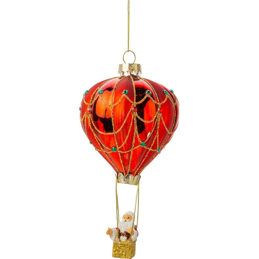 The Bridge Collection Hot Air Balloon Santa Ornament - Glittering Festive Hot Air Balloon Christmas Tree Ornament - Hot Air Balloon Santa Ornament
