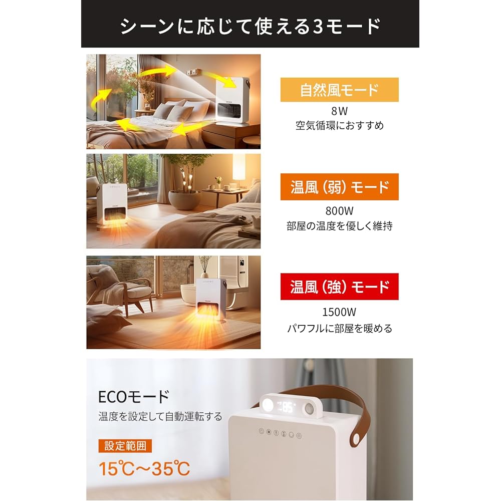 [2023 Winter Model & ECO / Intelligent Constant Temperature] Ceramic Heater, Motion Sensor, Vibration, LED Light, Electric Fan Heater, 2 Second Speed Heater, Heating Equipment, Fan Heater, Large