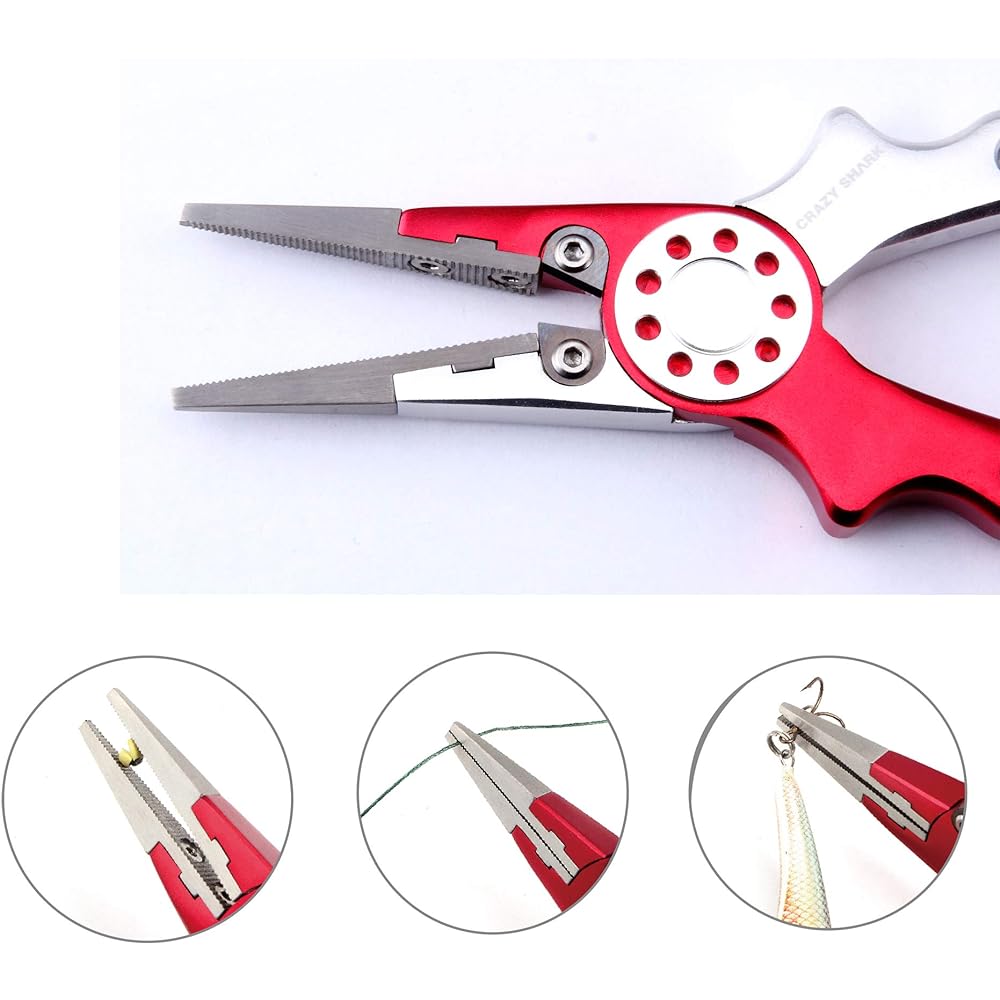 CRAZY SHARK Fishing Pliers, Fishing Pliers, Fishing Pliers, Needle Removal, Hook Removal, Ultra Lightweight, Multifunctional, Portable, Split Ring Pliers, Storage Case and Safety Rope Included