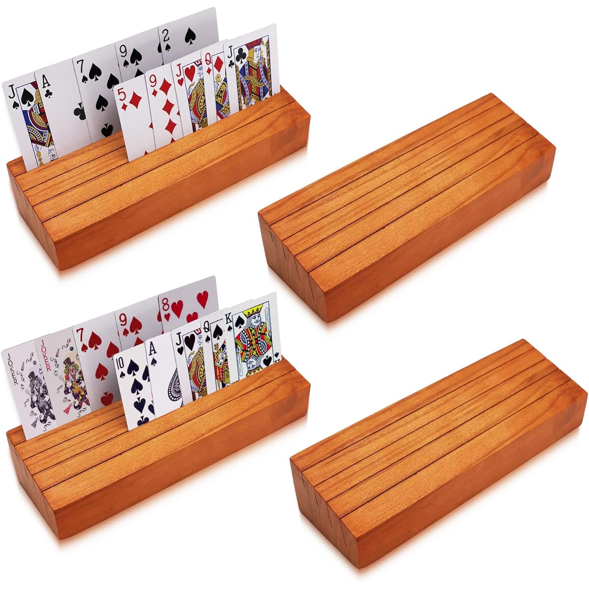 Iswabard Card Deck Stand Set of 4, Playing Cards Holder for Kids, Elderly, Wooden Holder Rack Tray for Card Organizer, Adult