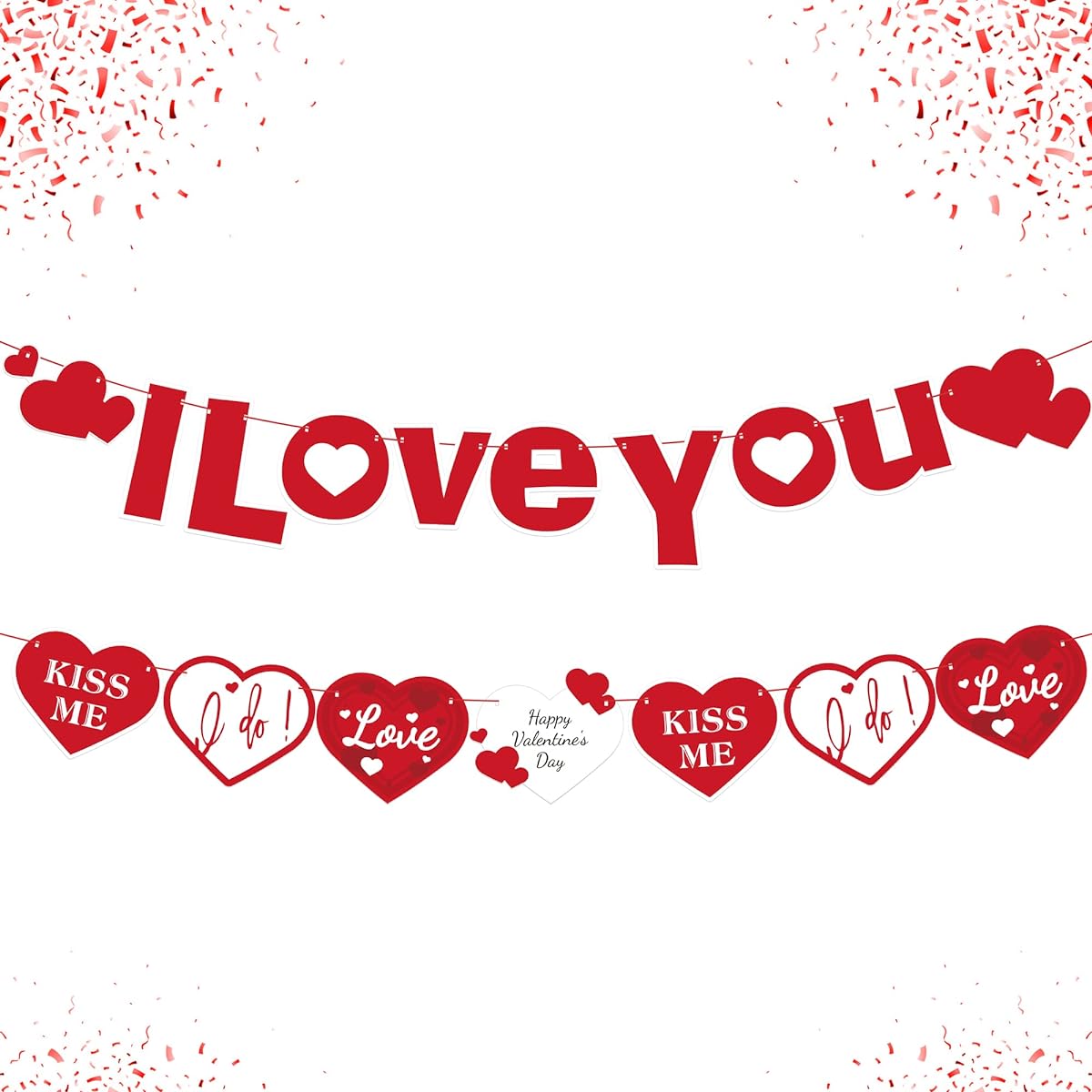 Heart Garland I Love You Banner - 10ft 2 String | Valentine's Day Decorations | Valentine's Day Banner Anniversary Proposal Romantic Decoration Special Night