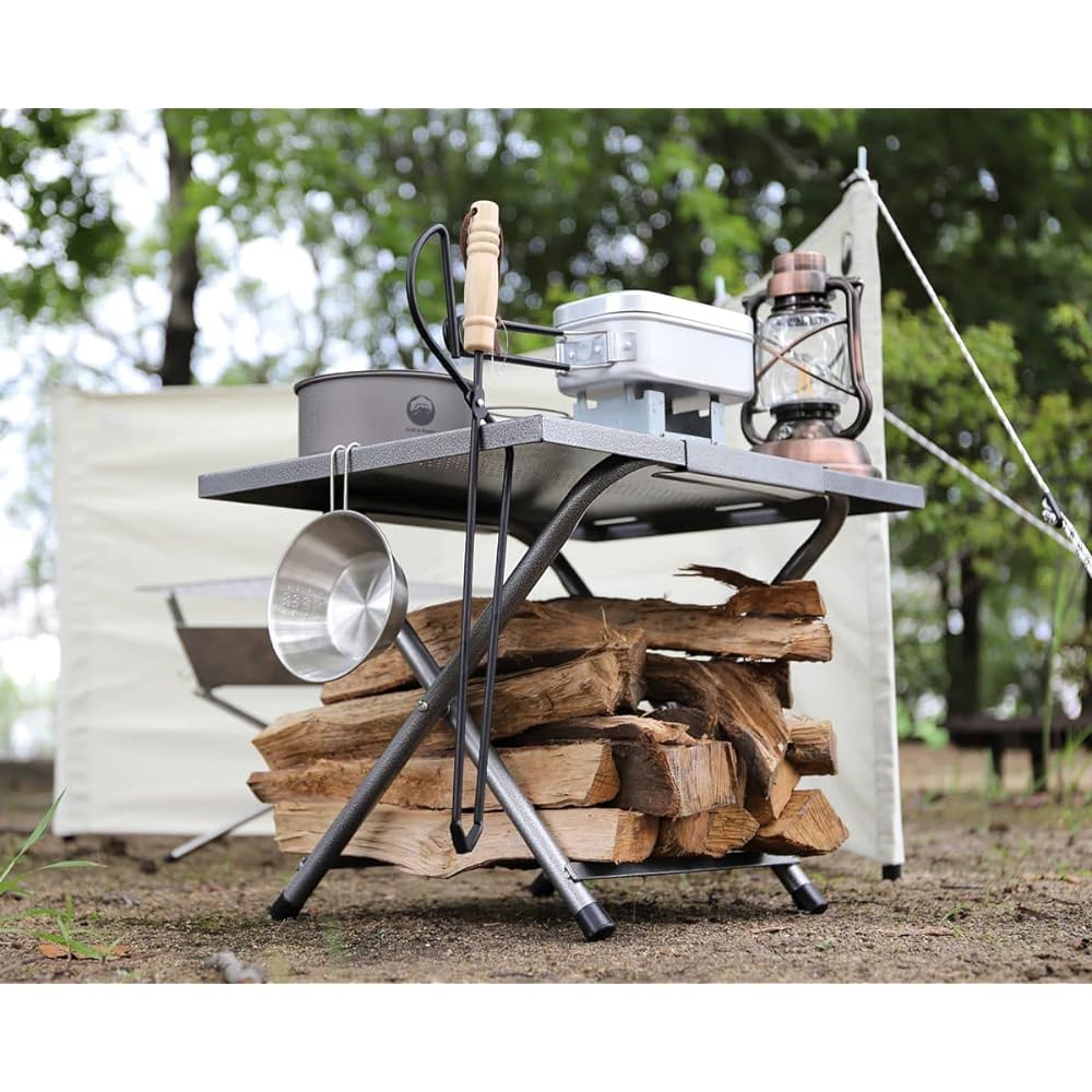 Field to Summit Bonfire Iron Table OFHIRTE Width 50 x Depth 35 x Height 35cm Outdoor Table Bonfire Table Firewood Holder Solo Camp Bonfire Stand Lightweight Heat Resistant Made of Steel