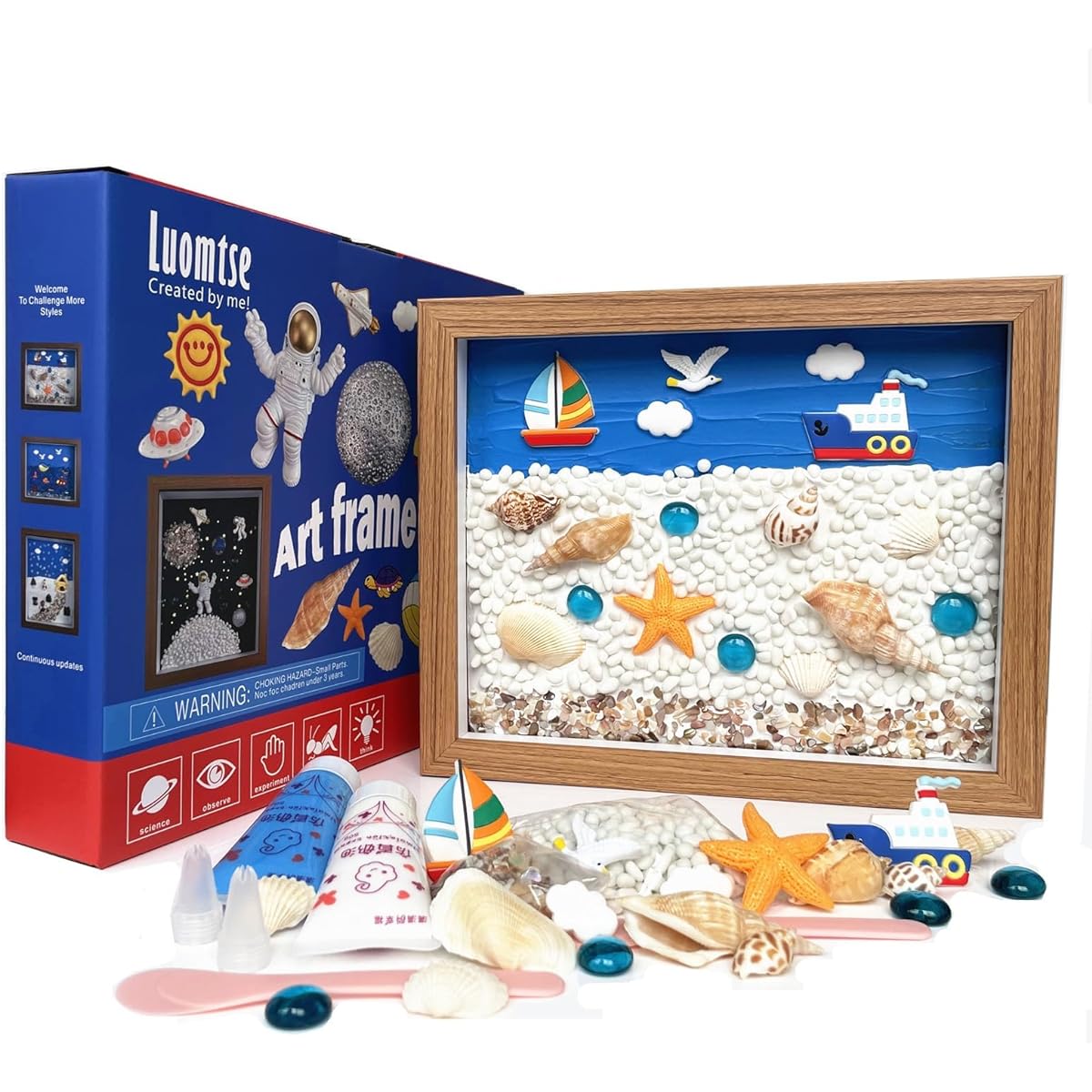 LUOMTSE Crafts for Kids, Kids Marine Souvenirs Craft Gifts Craft Activity Kits Creative Activities Cartoon Decorative Painting Yacht Seashell DIY Creative Art Toys
