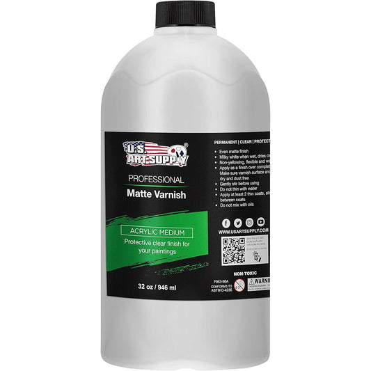 U.S. Art Supply Professional Matte Varnish 32 oz (Quart) - Acrylic Medium Clear Permanent Protective Finish for Paintings and Artwork Apply Over Dry Acrylic Paint Reduces Glare from UV Photo Shine