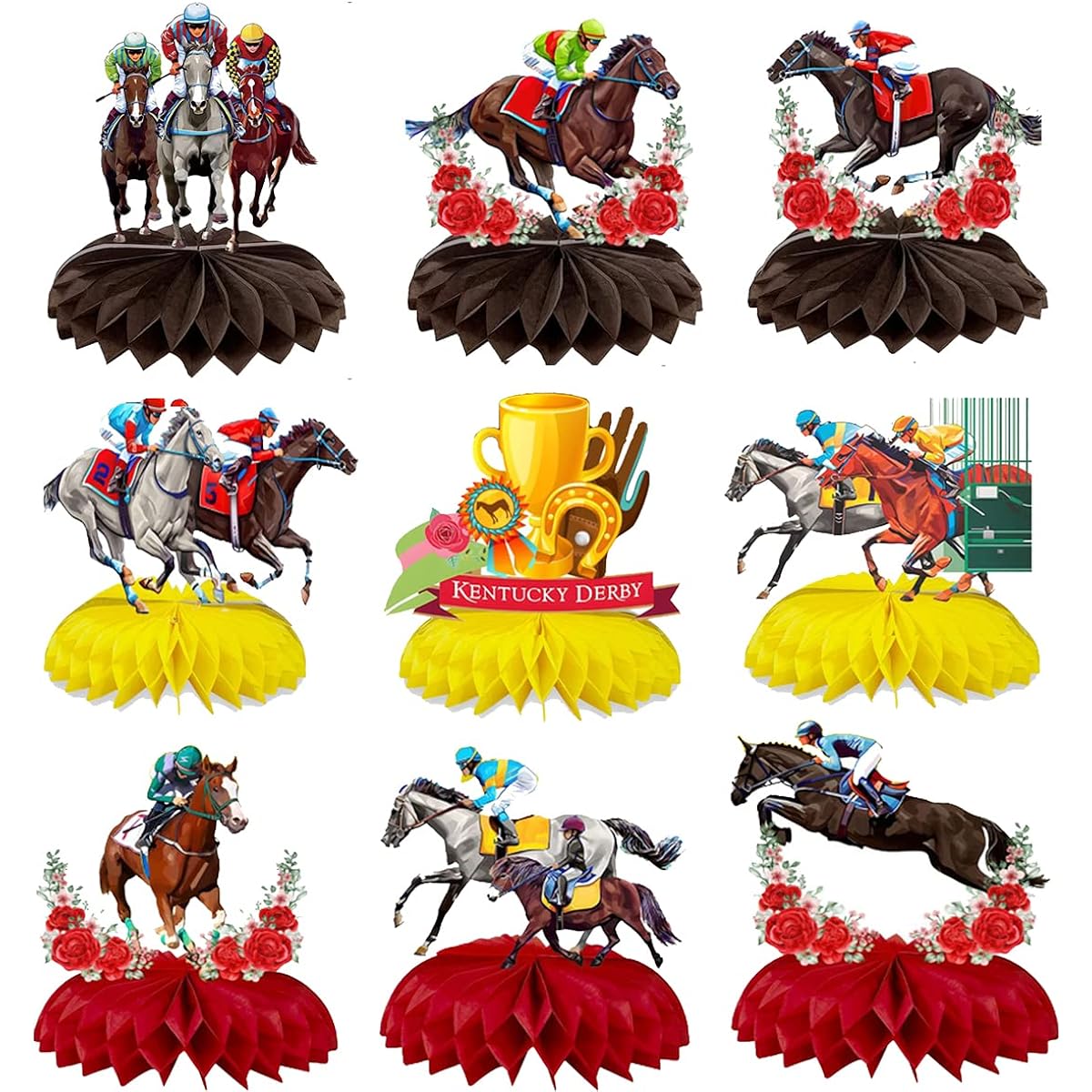 Kentucky Derby Party Honeycomb Centerpieces Talk Derby and Me Horse Racing Table Centerpieces Churchill Downs Horse Racing Rose Party Decorations (9 Pieces)