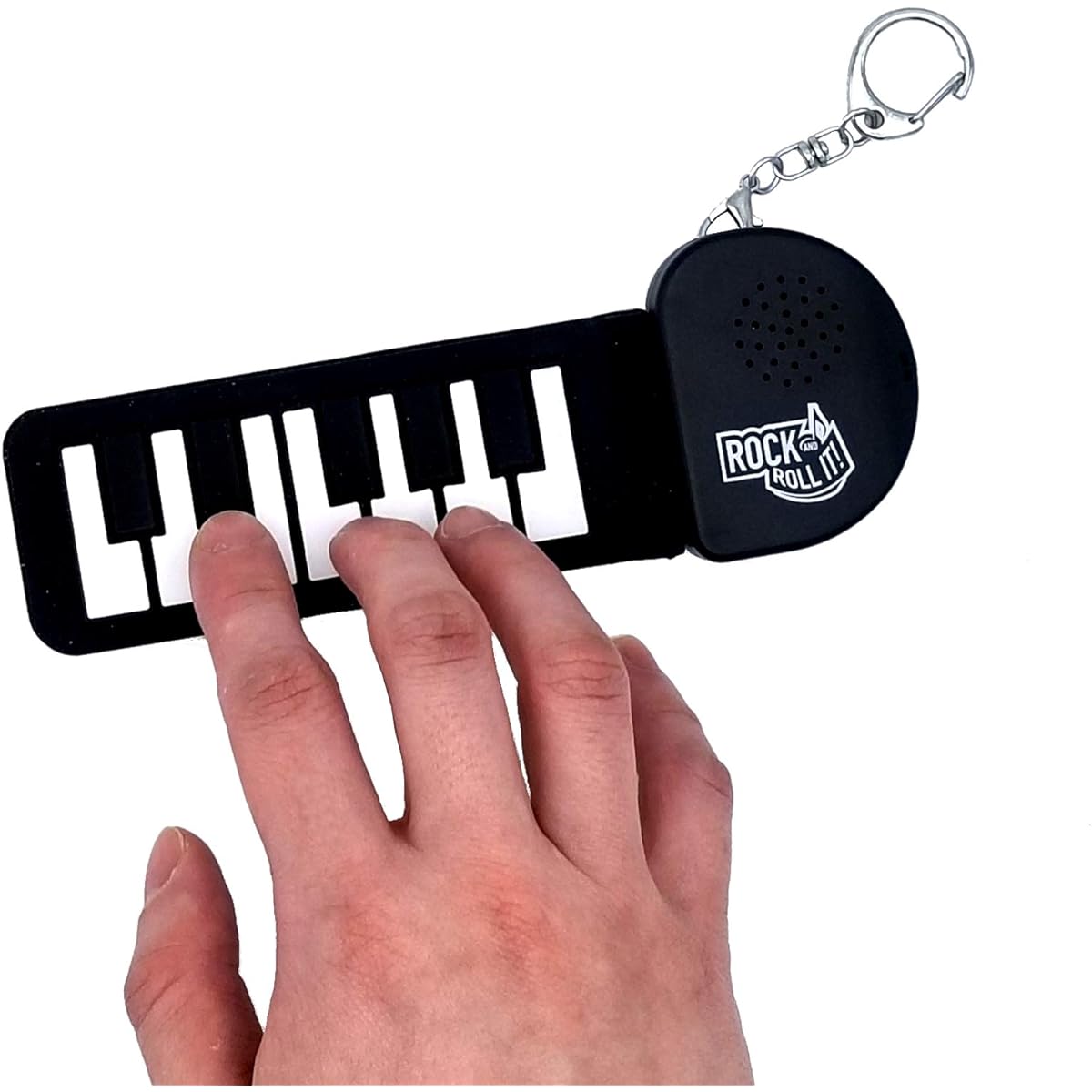 Rock And Roll It - Micro Piano.The Original Mini Black & White Keys Piano.Clip keychain for backpack.Portable musical instrument, silicone electronic finger piano pad.Batteries included