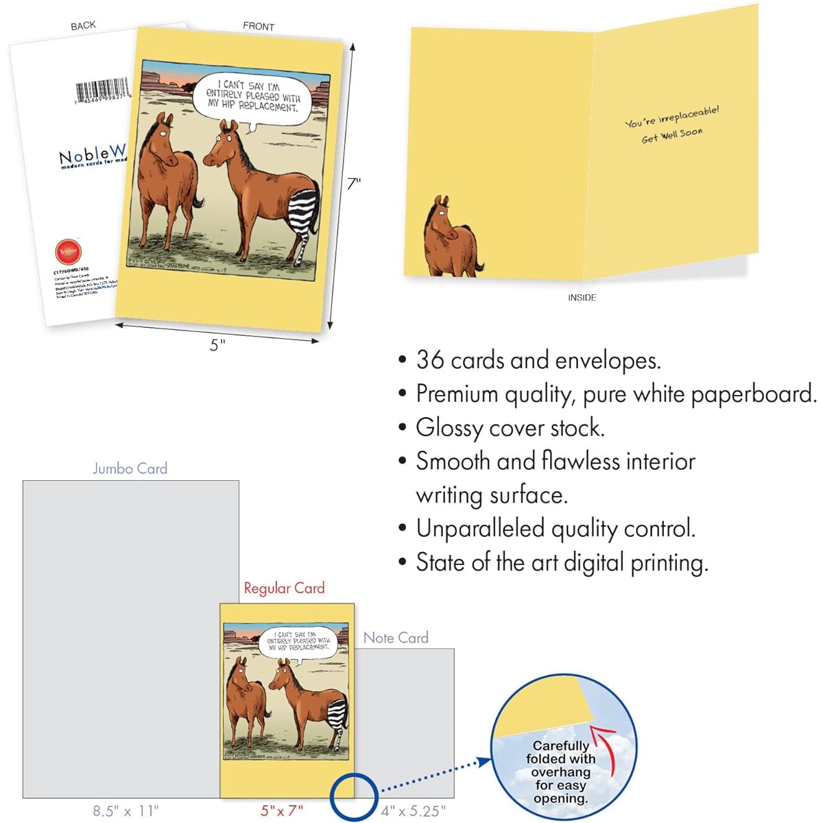 NobleWorks 36 Assorted Box Set Funny Get Well Soon Greeting Cards 5 x 7 Inch with Envelopes (1 of 36 Designs) Best Health AC10241GWG-B1x36
