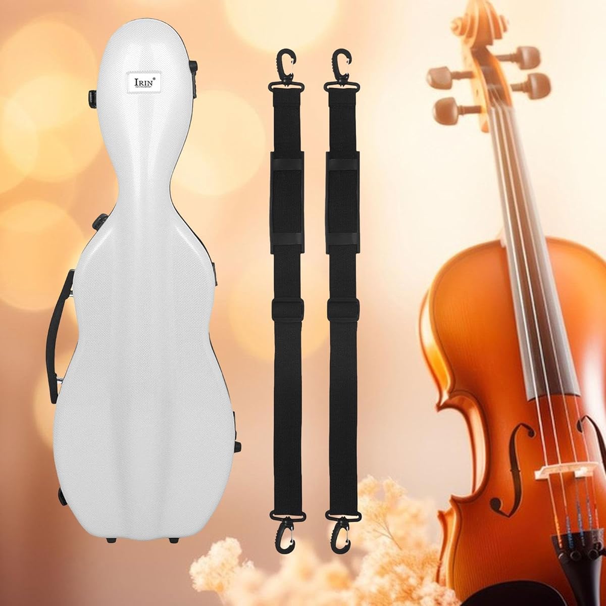 KOWAKU Violin Hard Case Portable Violin Carrying Bag Violin Storage Box with Built-in Thermometer for Beginners, White Checkered