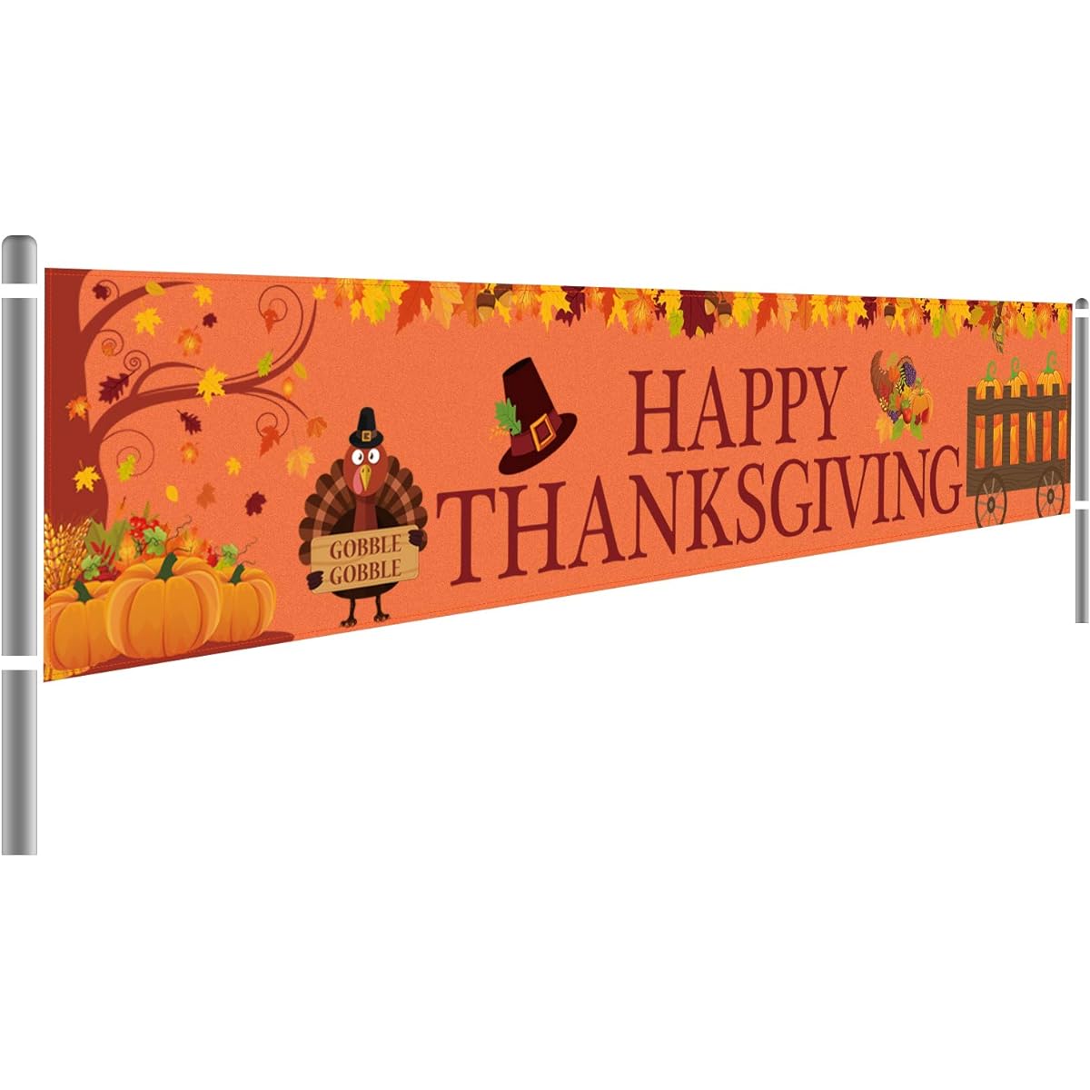 Large Thanksgiving Banner Thanksgiving Decorations Fall Banner Thanksgiving Turkey Maple Leaf Pumpkin Banner Thanksgiving Party Outdoor & Indoor Decoration Supplies (8.2 x 1.5 ft)