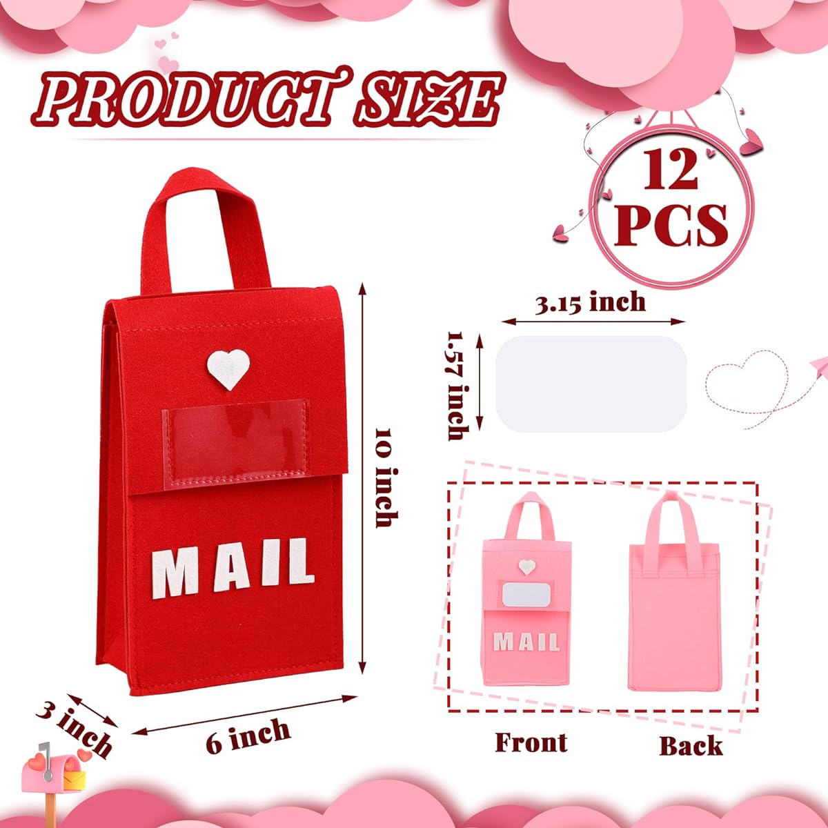 Libima Valentine Felt Mailboxes with 12 Cards, 6 x 10 x 3 Inches, Cute Holiday Hanging Mailboxes for Kids, Valentine Favors for Teachers, Kids, Classroom Giveaways, Valentine Exchange Gifts (Multicolor)