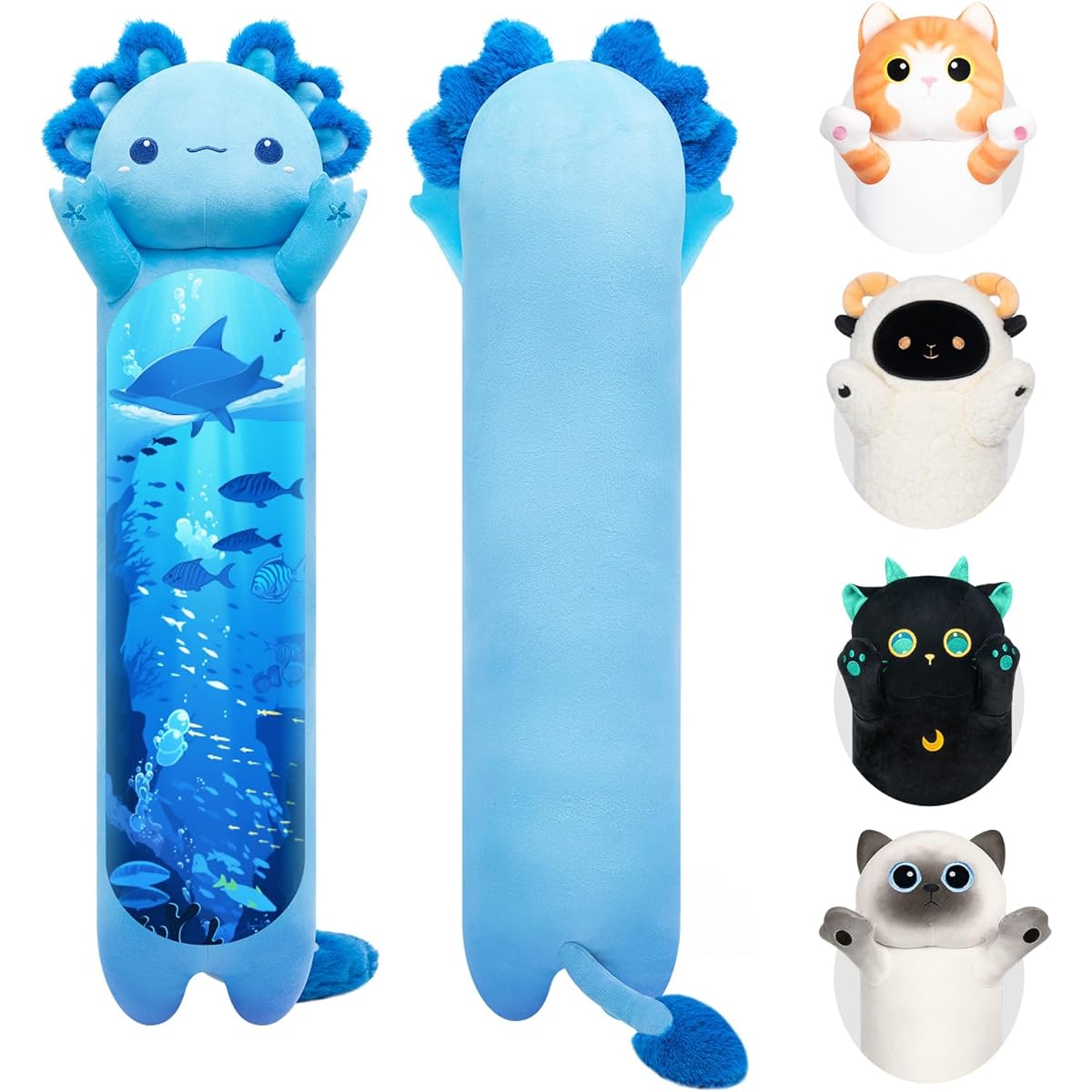Caaaat Long Cat Plush Toy Cute Blue Axolotl Stuffed Toy Soft Stuffed Kitten Cute Kids Plush Toy Sleeping Throw Pillow Doll Stuffed Toy for Girls (20 Inch)