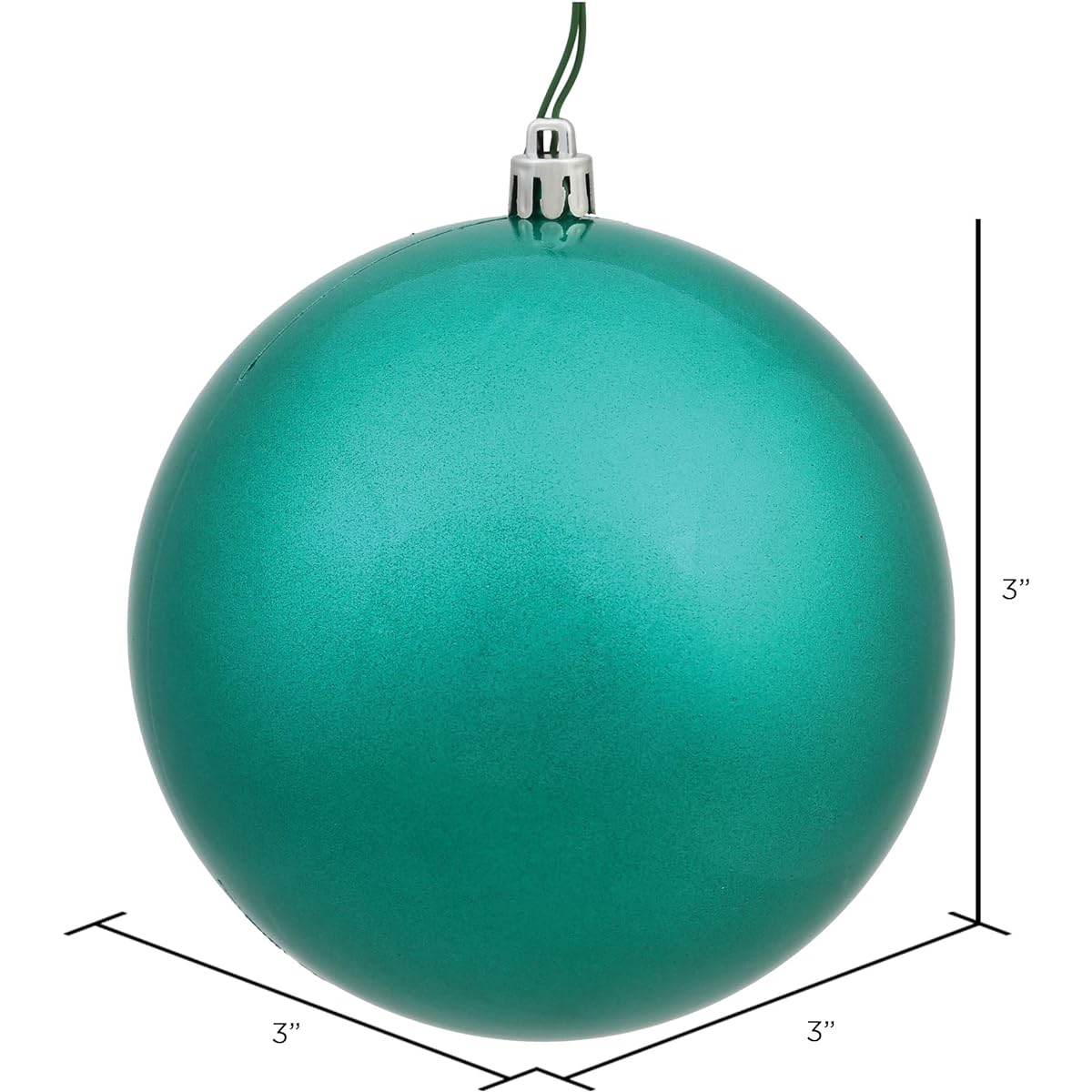 Vickerman N590842DG Glitter Ball Ornaments with Shatterproof UV Resistant, Pre-Drilled Cap Protection & 6" Green Floral Wire, 12 Per Bag, 3" Teal