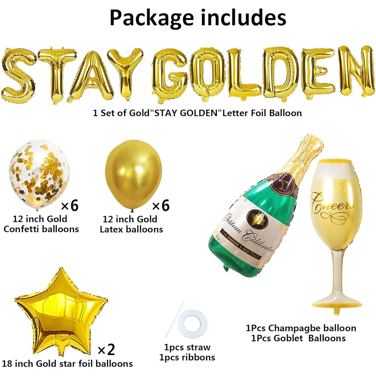 Stay Golden Balloon Banner, Stay Golden Birthday Hanging Balloons, Gold Party Supplies, Golden Birthday Decorations