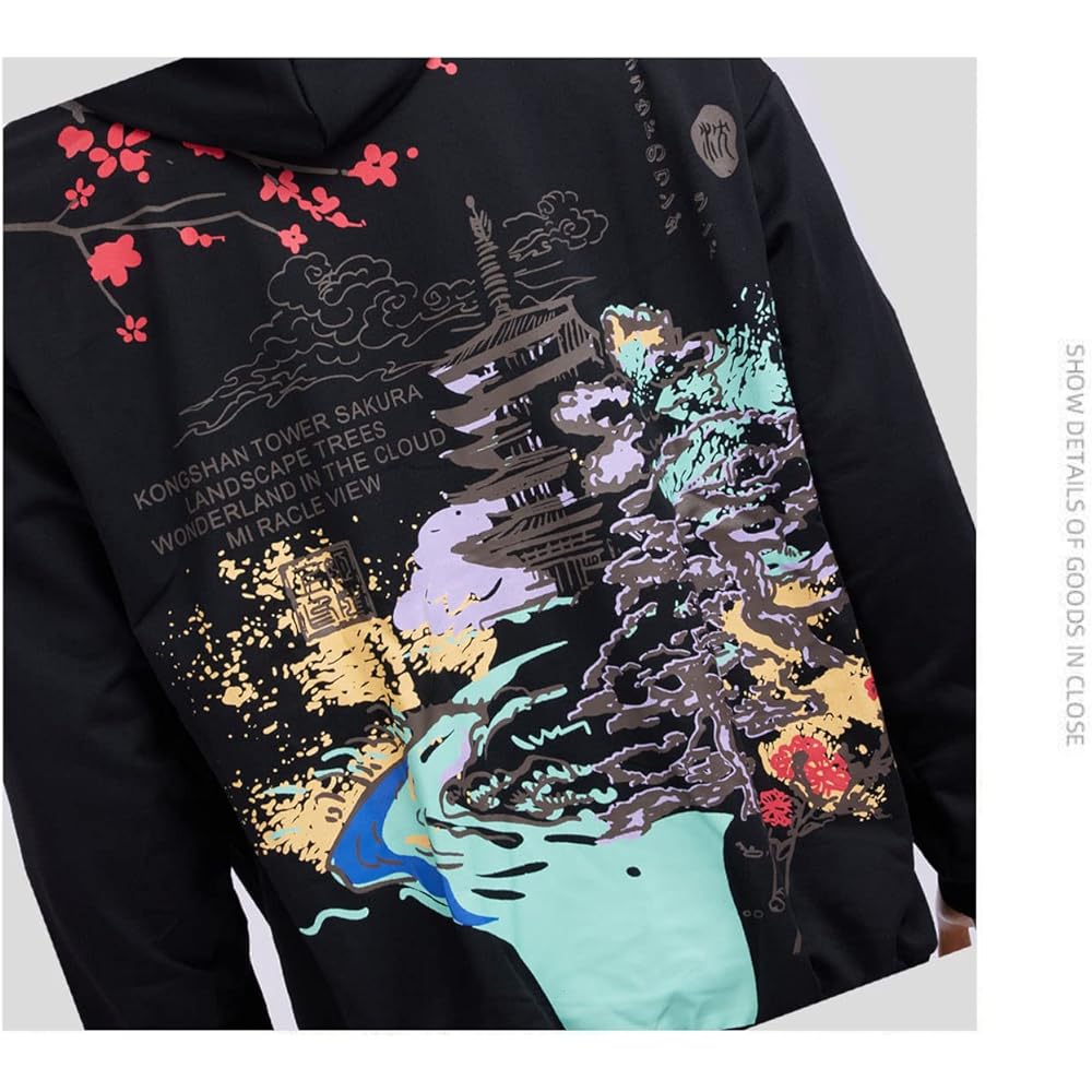 [Tiann] Men's Pullover Parka, Long Sleeve, Casual Parka, Loose Sweatshirt, Large Size, Spring Clothes, Hooded, Japanese Style, Cherry Blossom Sports, Training Wear, Thin, Thick, Spring, Autumn, Winter