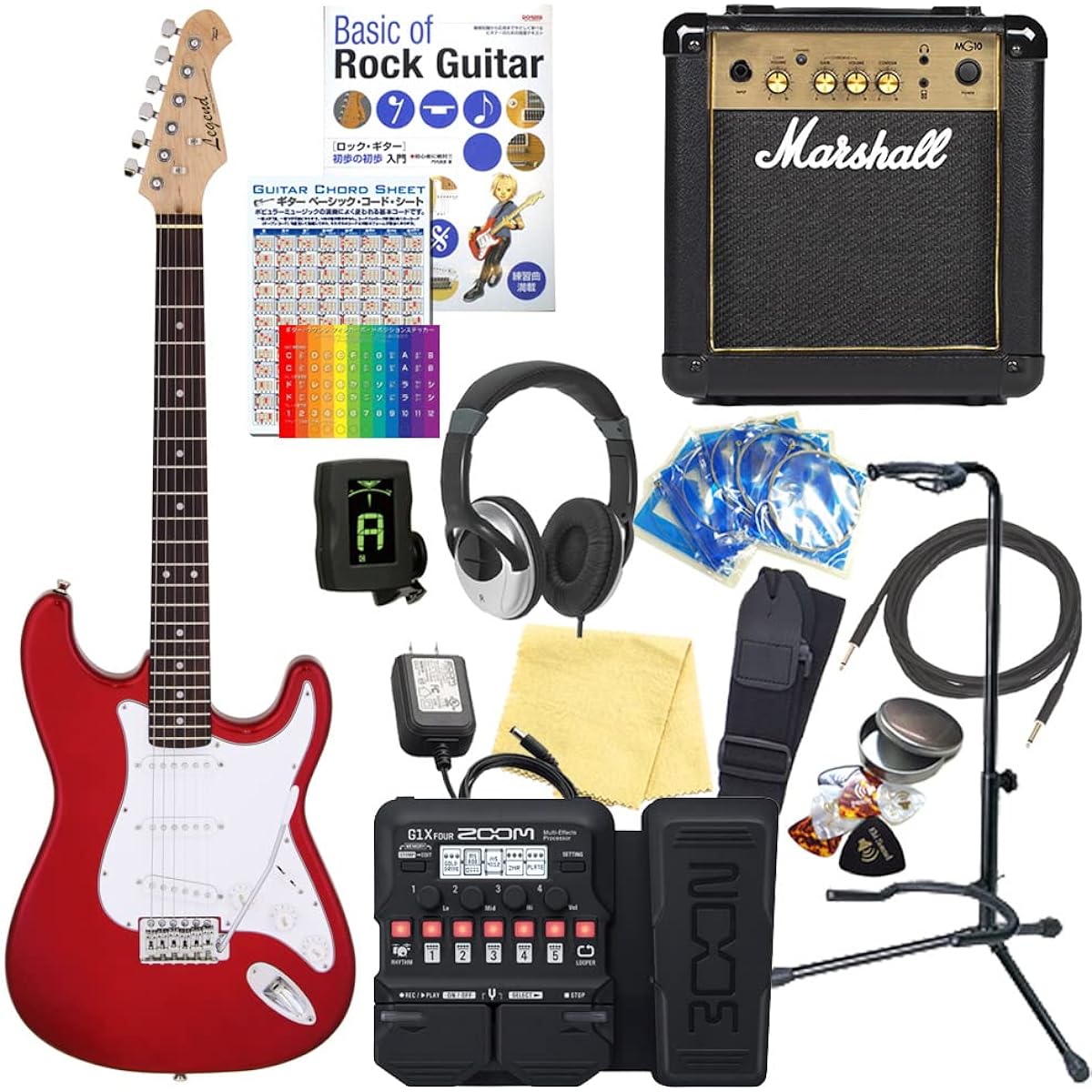 Electric Guitar Beginner Set Stratocaster Type 18-piece Set with Marshall Amplifier Legend LST-Z CA [ZOOM G1XFour Multi-Effects Included]