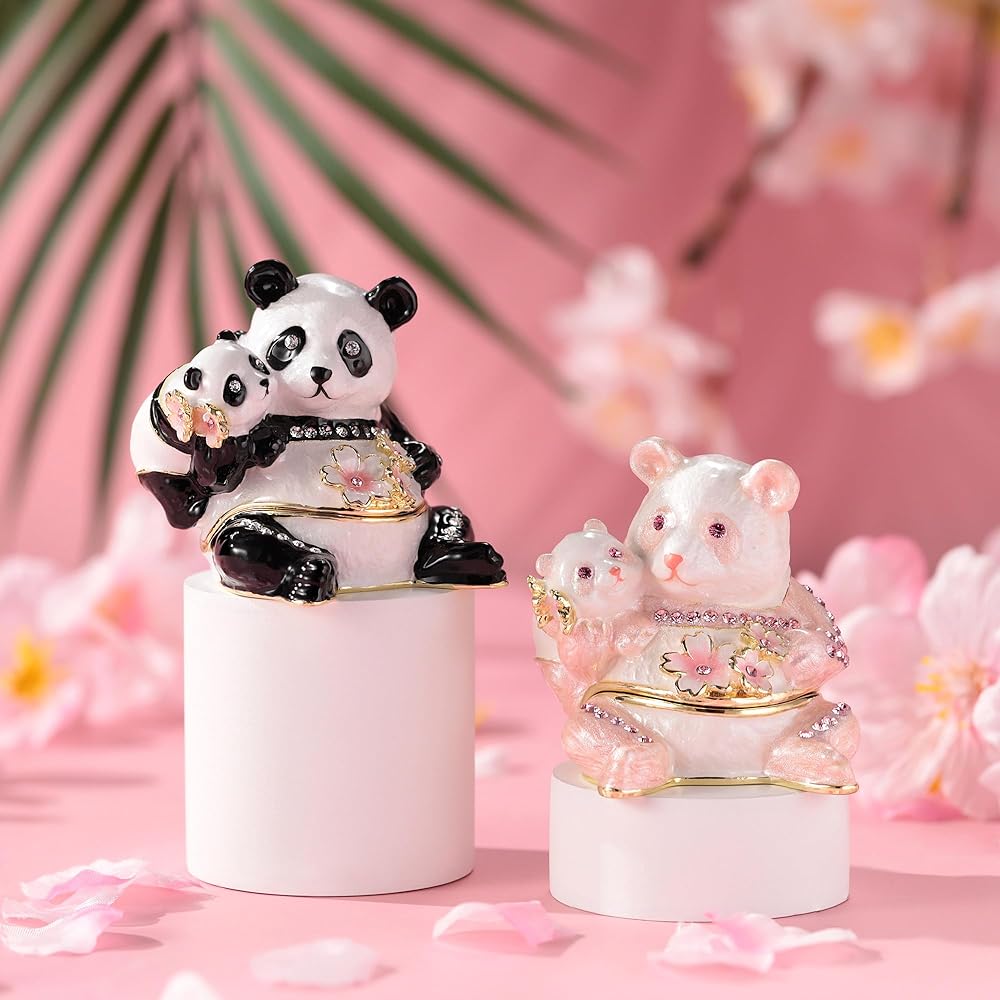 Panda & Baby Sakura Jewelry Box Pierce Tokyo Ginza PICALS Tokyo Ginza PICALS Cute Brand Stylish Present Object Figurine Animal Birthday Present Proposal Pet Urn Memorial Box Pet (Pink)