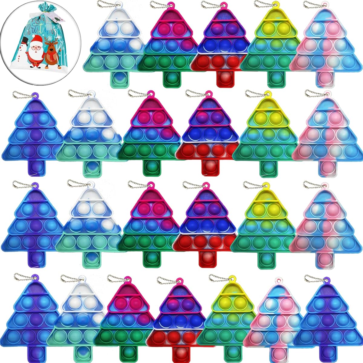 VANREYIN 24pcs Christmas Tree Fidget Toy Mini Decompression Hand Toy Keychain Toy Decompression Toy for Adult Anxiety and Autism Kids Christmas Kids Party Gift Birthday Party Gift