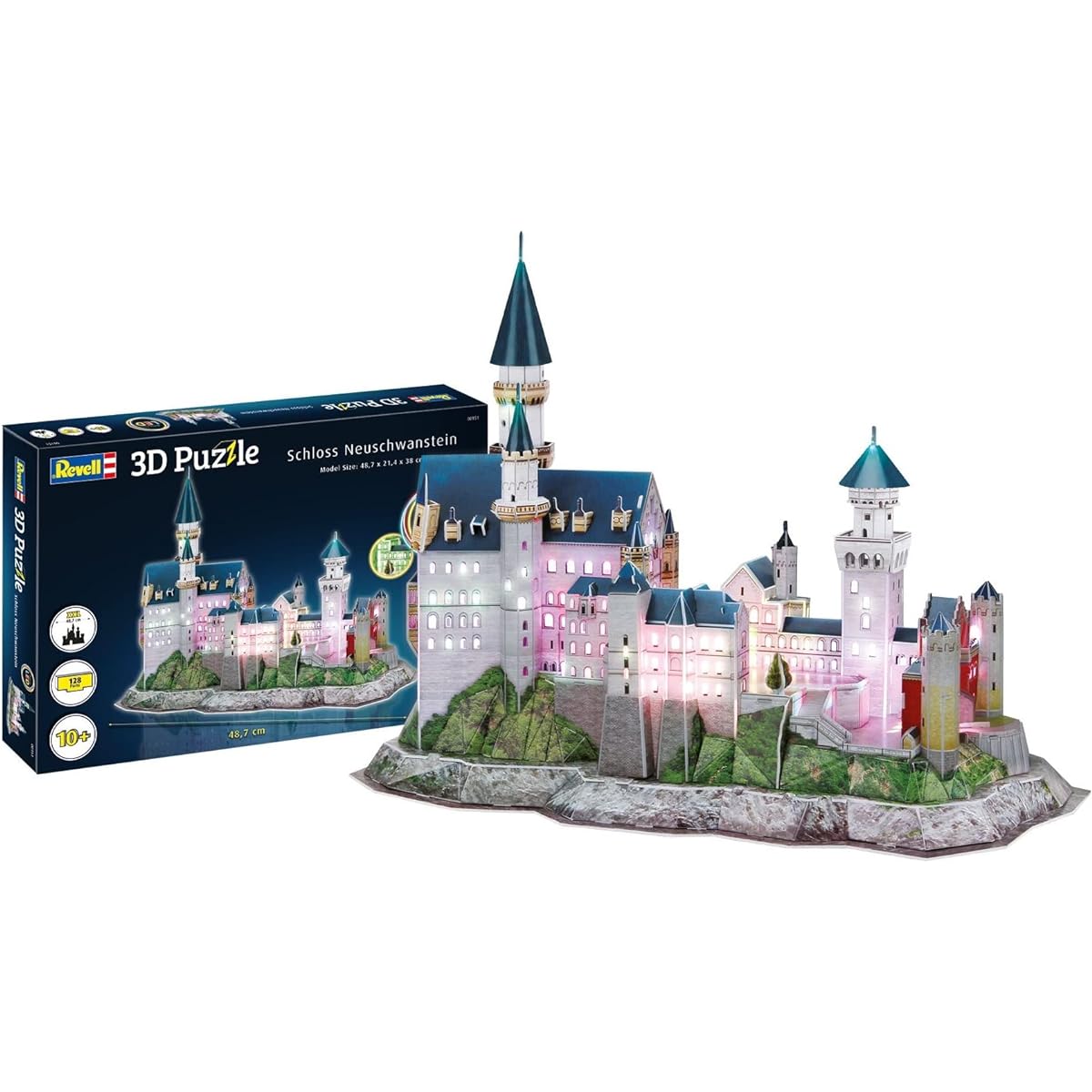 Revell Schloss Neuschwanstein Castle LED Light Large 3D Puzzle for Adults and Kids Ages 10+ Art Craft Building 128 Pieces