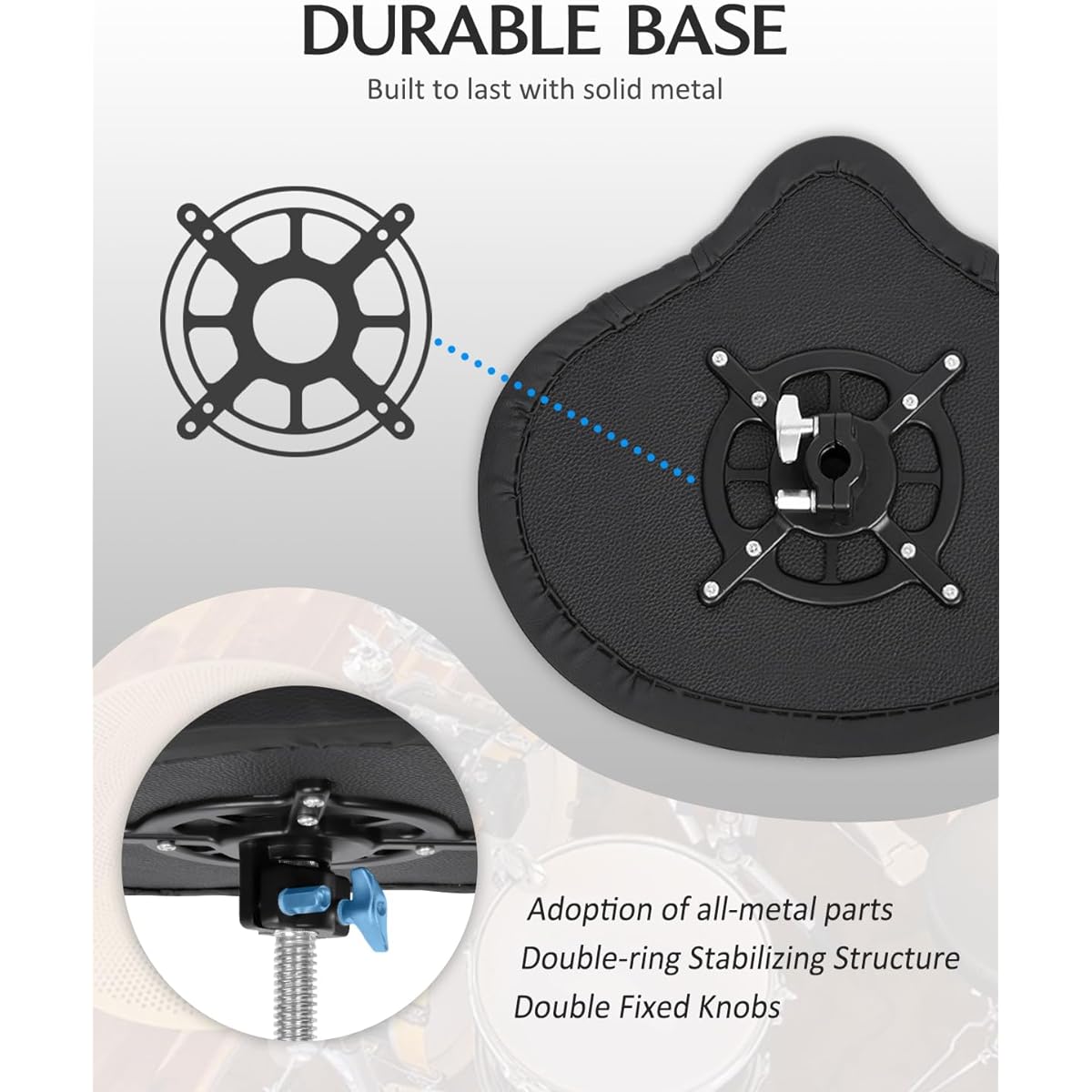 STRICH Saddle Drum Throne Seat Swivel Adjustable Padded Drum Stool Heavy Duty Motorcycle Style Wide Drum Chair Guitar Stool SDB-30