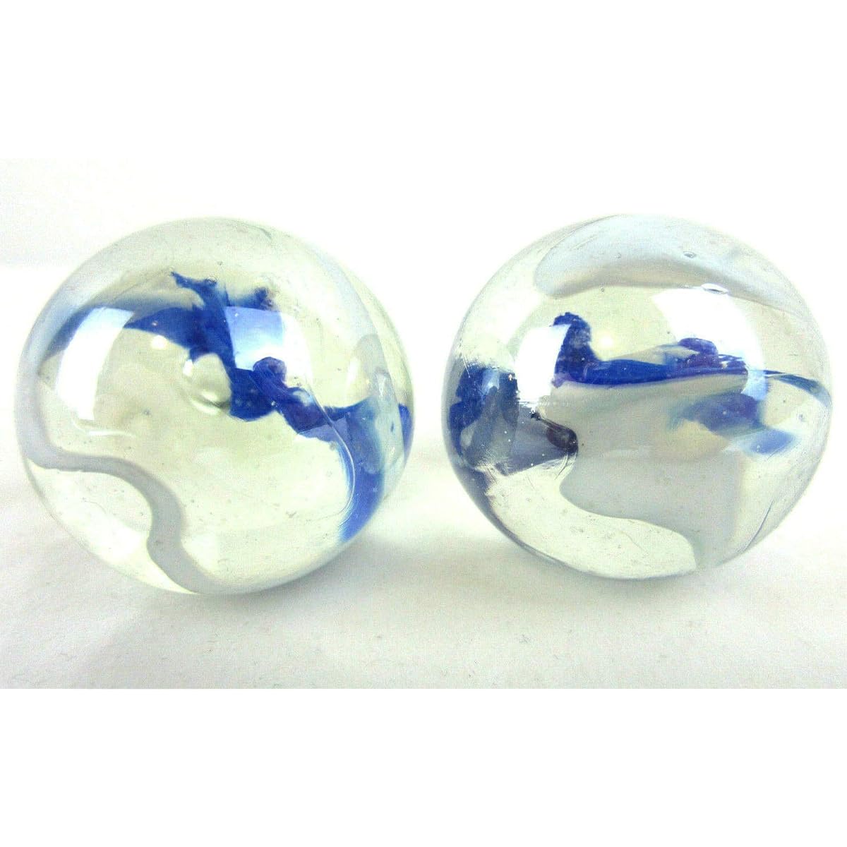 Big Game Toys Set of 2 Blue Mist 35mm Boulder Clear/White/Blue/Cobalt Swirl Large Shooter Solid Glass Marbles