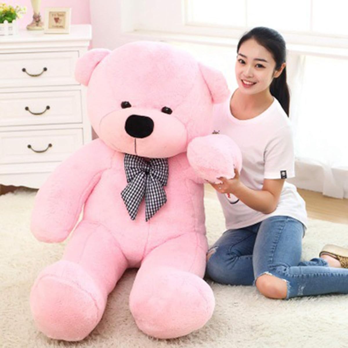 LOYP] Premium Bear Body Pillow, Meltingly Soft to the Touch, 140cm, Soft Plush Toy, Cushion, Sleeping Bear, Pink, Extra Large, Teddy Bear, Cute Bear, Animal, Large, Huge, Bear Plush Toy, Bear Stitched Wrap, Bear Body Pillow, Celebration, Fluffy Plush Toy