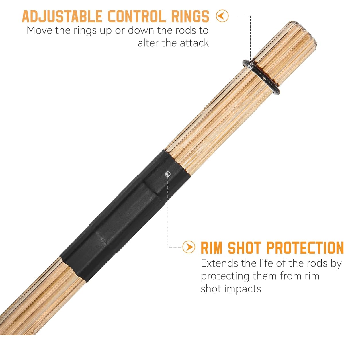 Jazz Drumsticks 2 Pack Drumsticks Bamboo for Jazz Folk Music (Black)