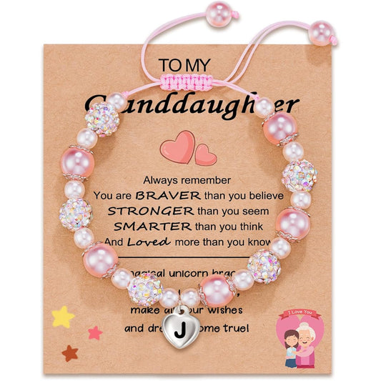 ASKRAIN HGDEER Little Girls Heart Bracelet for Granddaughter, Pink Pearl and Rhinestone Ball Bracelet, Adjustable Length, Great Valentine's Day or Birthday Gift