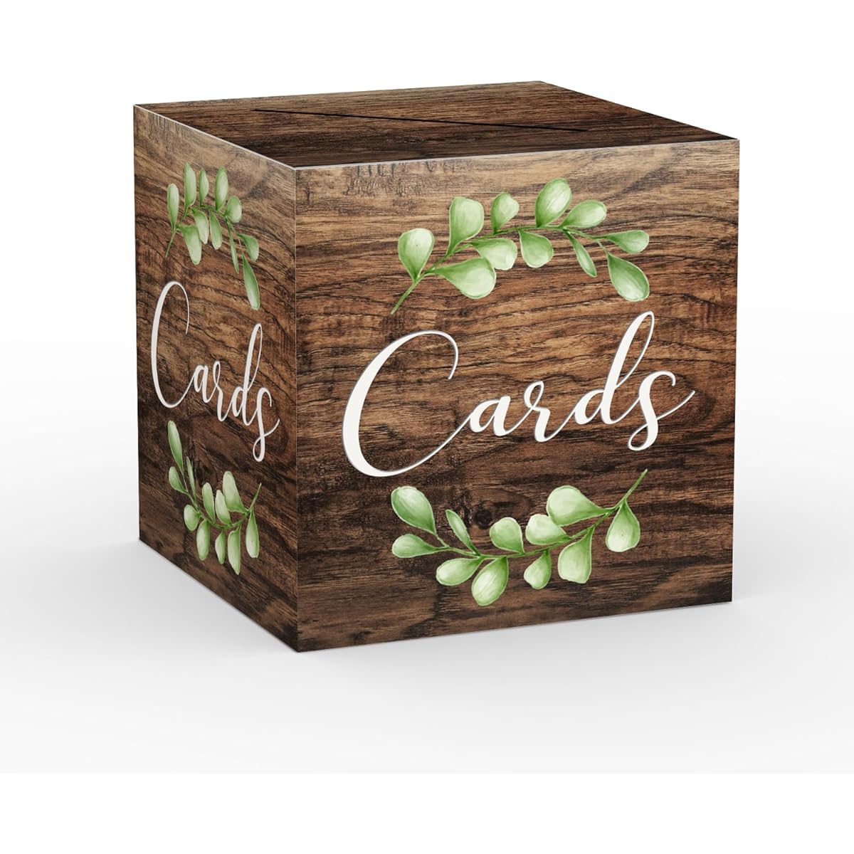 WUAWN Green Wood Card Box 8"x8"x8" Rustic Envelope Gift Piggy Bank Holder for Wedding Party Birthday Bridal Shower Baby Shower Graduation Decoration - box01