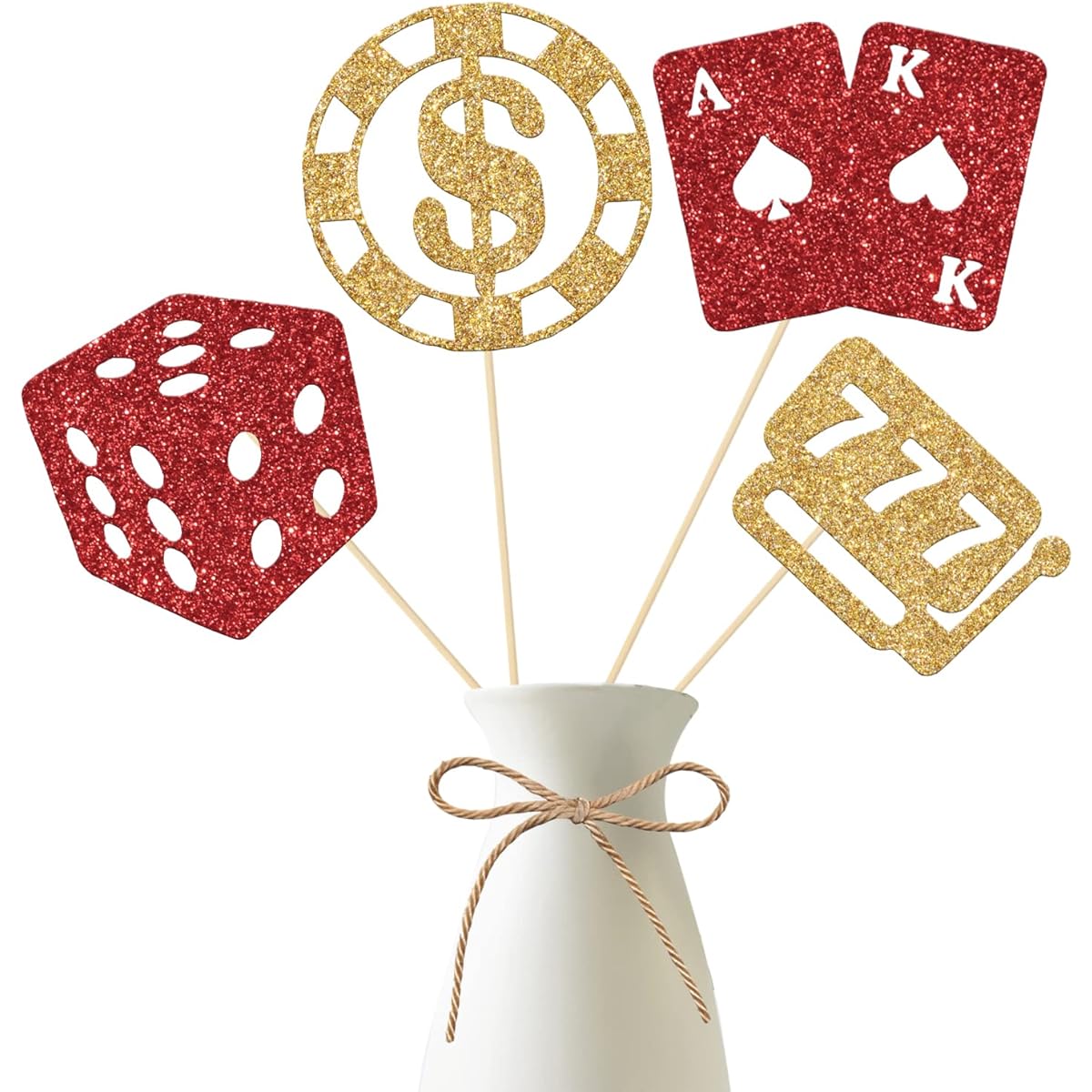 Casino Centerpiece Sticks Casino Party Decorations Poker Theme Party Decorations Card Game Theme Las Vegas Scene Birthday Party Decorations Supplies 12 Pieces Red Gold