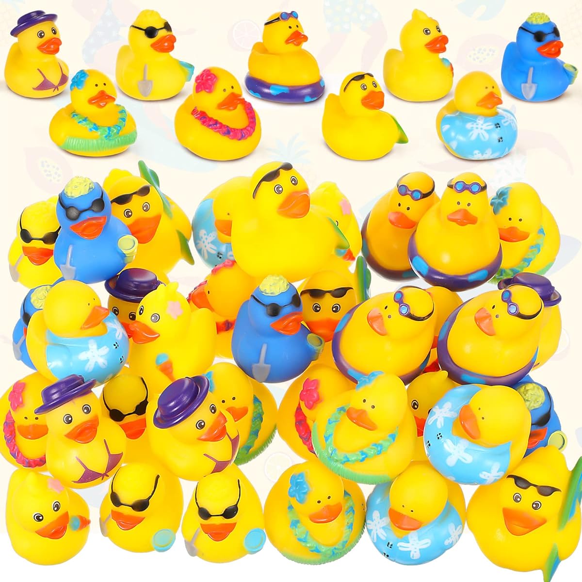 Lenwen 36pcs Summer Beach Surfing Tiny Rubber Ducks Floats Mini Ducks Bathtub Toys Summer Theme Novelty Funny Squeeze Ducks Birthday Party Favors Swimming Pool Bath Toys Decoration Gift Supplies
