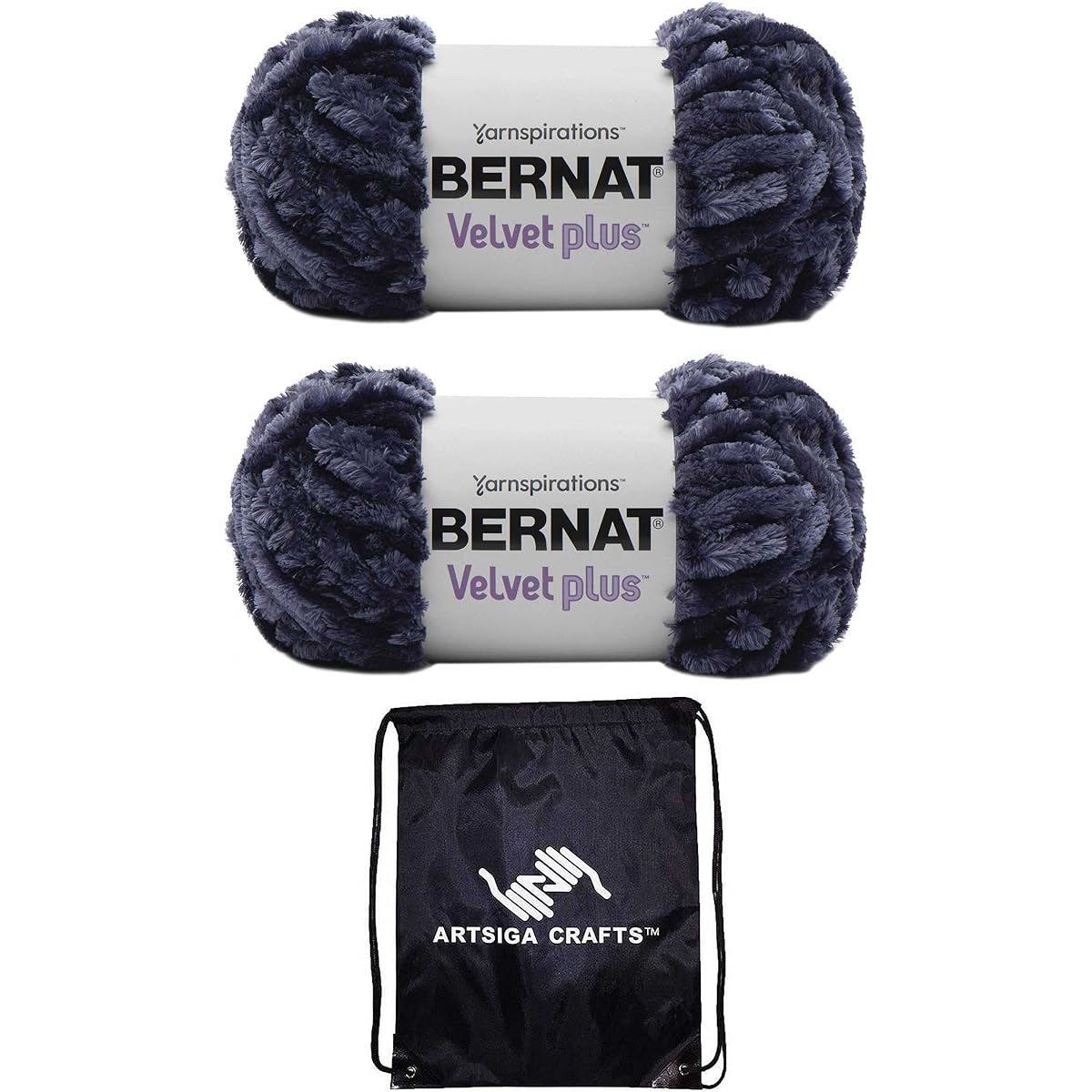 Bernat Velvet Plus Yarn Indigo Velvet 161256-56008 (2 Skeins) Same Dyed Lot Weight S Bulky #6 Soft 100% Polyester Comes with 1 Altsiga Craft Bag