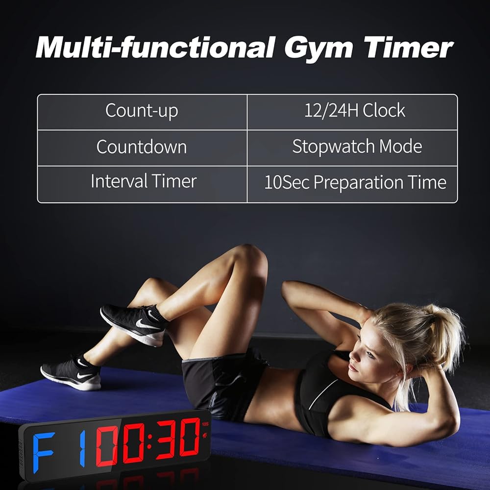 Gym Timer 15 Inch Large LED Display Wall Clock | Interval Training | Countdown & Up | Stopwatch | Adjustable Buzzer Volume | Upgraded Remote Control | Digital Timer for Fitness Home Garage Gym Outdoor Sports