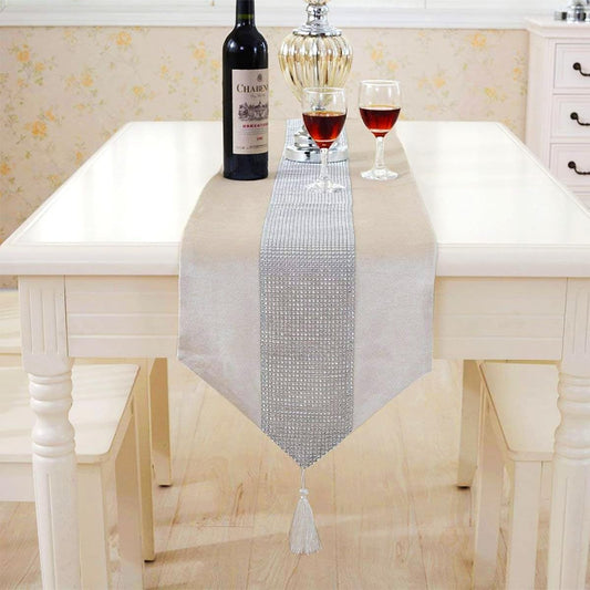 Atiming Beige Modern Table Runner Tapestry Luxury Diamond Wedding Christmas Table Runner 72 Inch Christmas Dining Table Decoration
