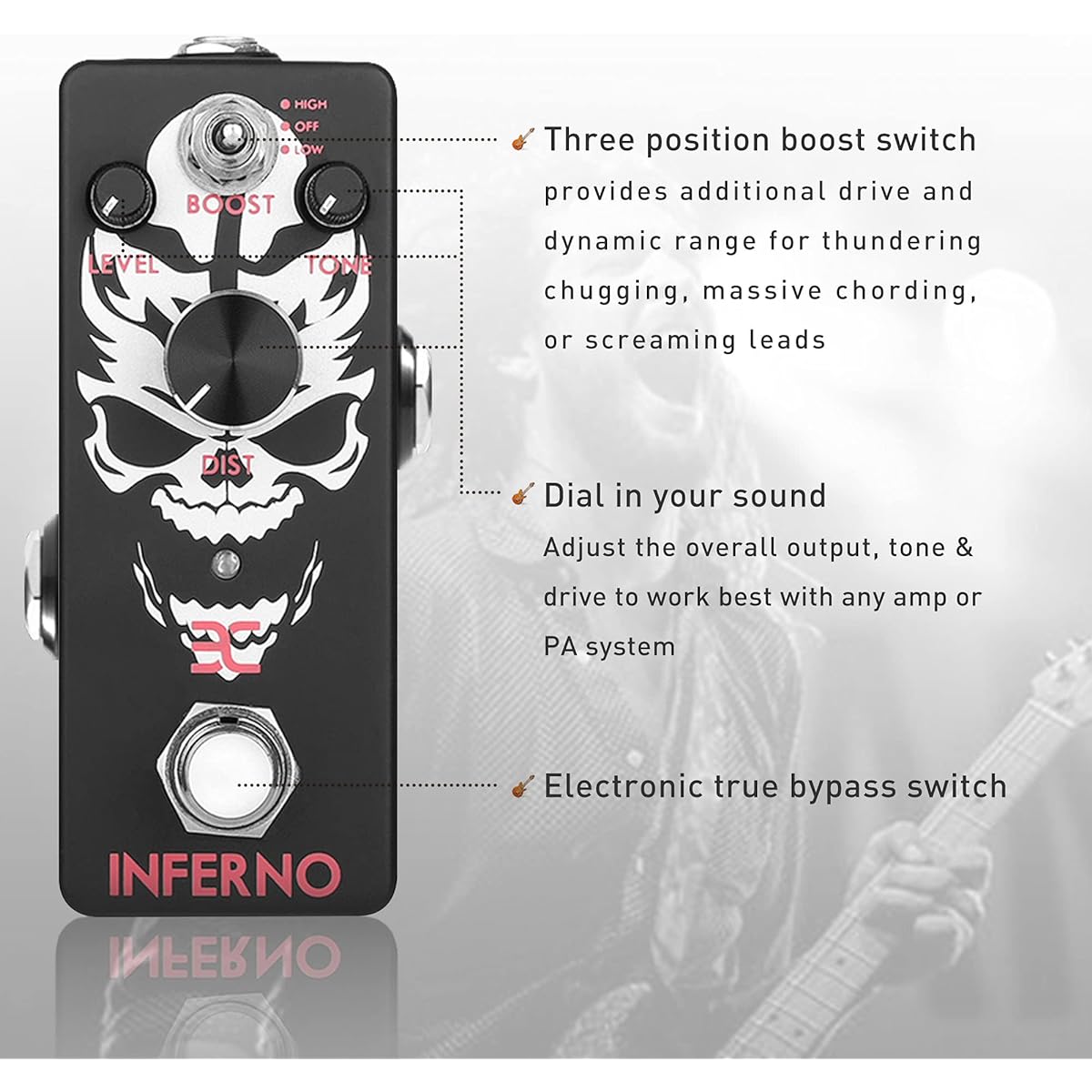 Metal Pedal Power Pack - EX-Inferno Metal Distortion Pedal + 9V 2A Guitar Pedal Power Adapter