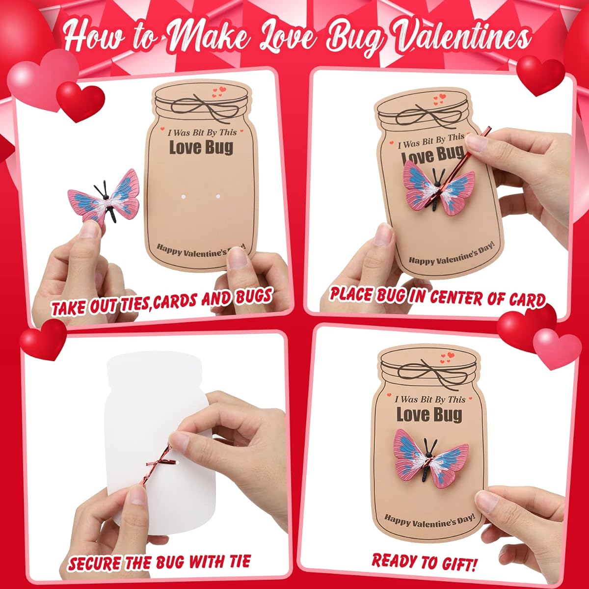 TOY Life 38 Pack Valentine's Day Cards for Kids School with Bug Toys, Valentine's Day Crafts & Valentine's Cards for Kids Classroom, Valentine's Day Small Gifts, Valentine Exchange Cards for Boys and Girls