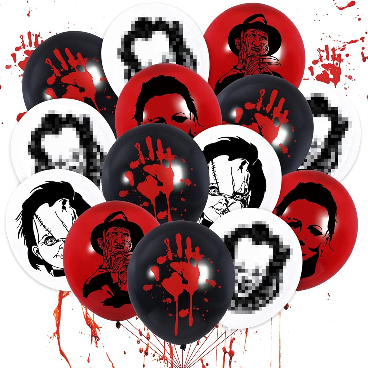 Whaline 65pcs Halloween Balloons Black White Red Blood Splatter Balloons Bloody Handprint Latex Balloons Scary Party Decorations Halloween Party Favors Haunted House Crime Scene Party Supplies