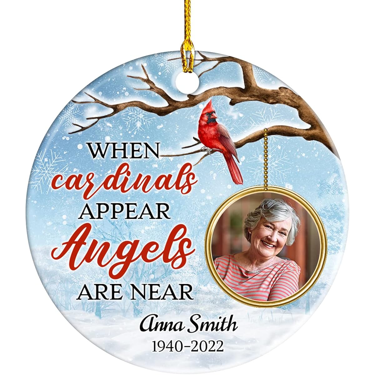Magizak Personalized Memorial Ornament Photo Photo Photo Cardinals Angel Appears Near Ceramic Ornament Condolence Keepsake Gift Custom Photo Love Memories Photo Heaven Gift Christmas Decoration
